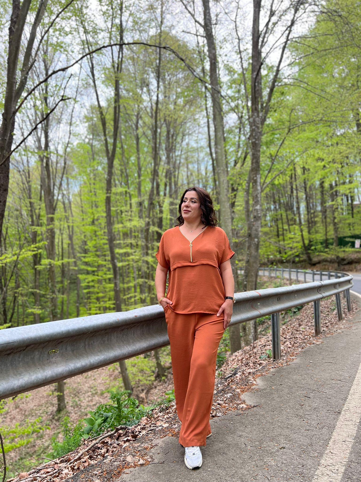 Kiremit Aerobin Pantolon & Bluz Büyük Beden Takım