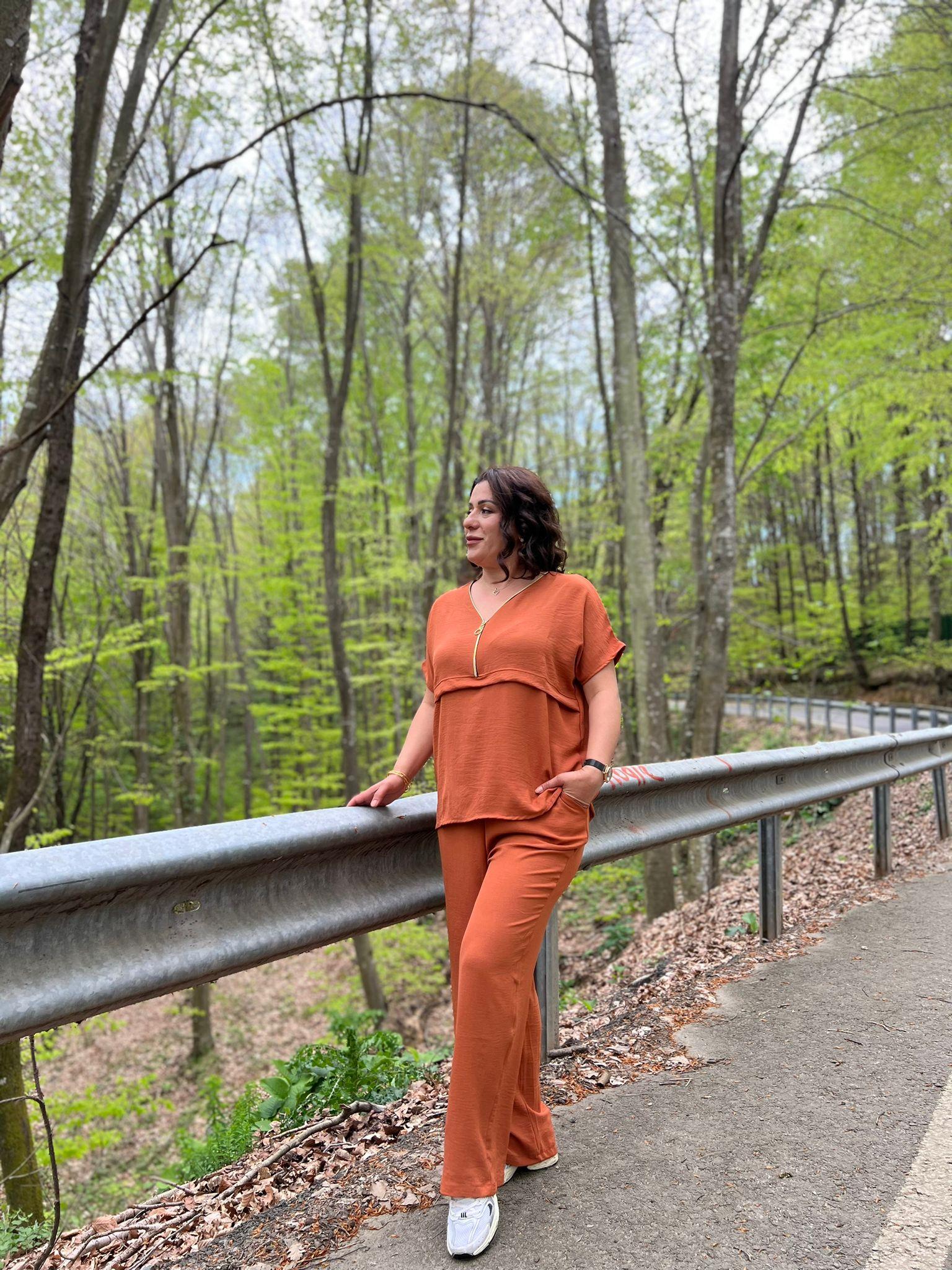 Kiremit Aerobin Pantolon & Bluz Büyük Beden Takım