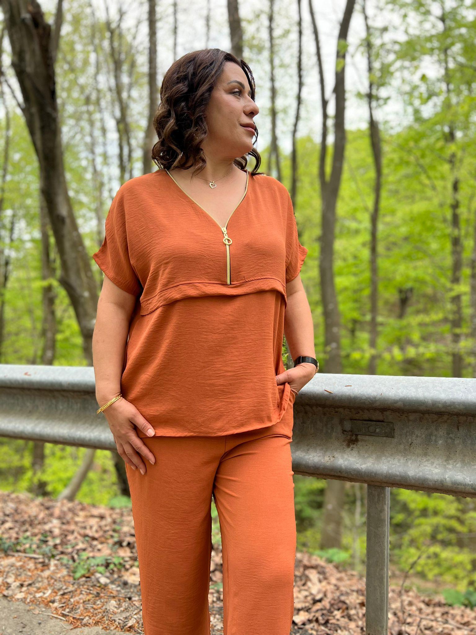 Kiremit Aerobin Pantolon & Bluz Büyük Beden Takım