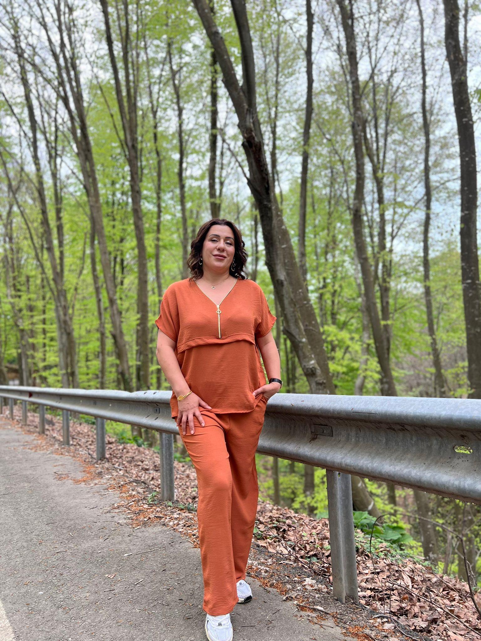 Kiremit Aerobin Pantolon & Bluz Büyük Beden Takım