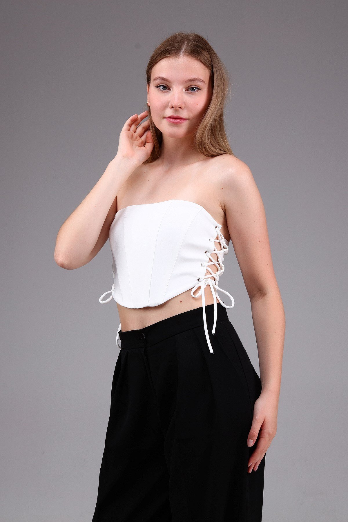 Korse Görünümlü Crop Top