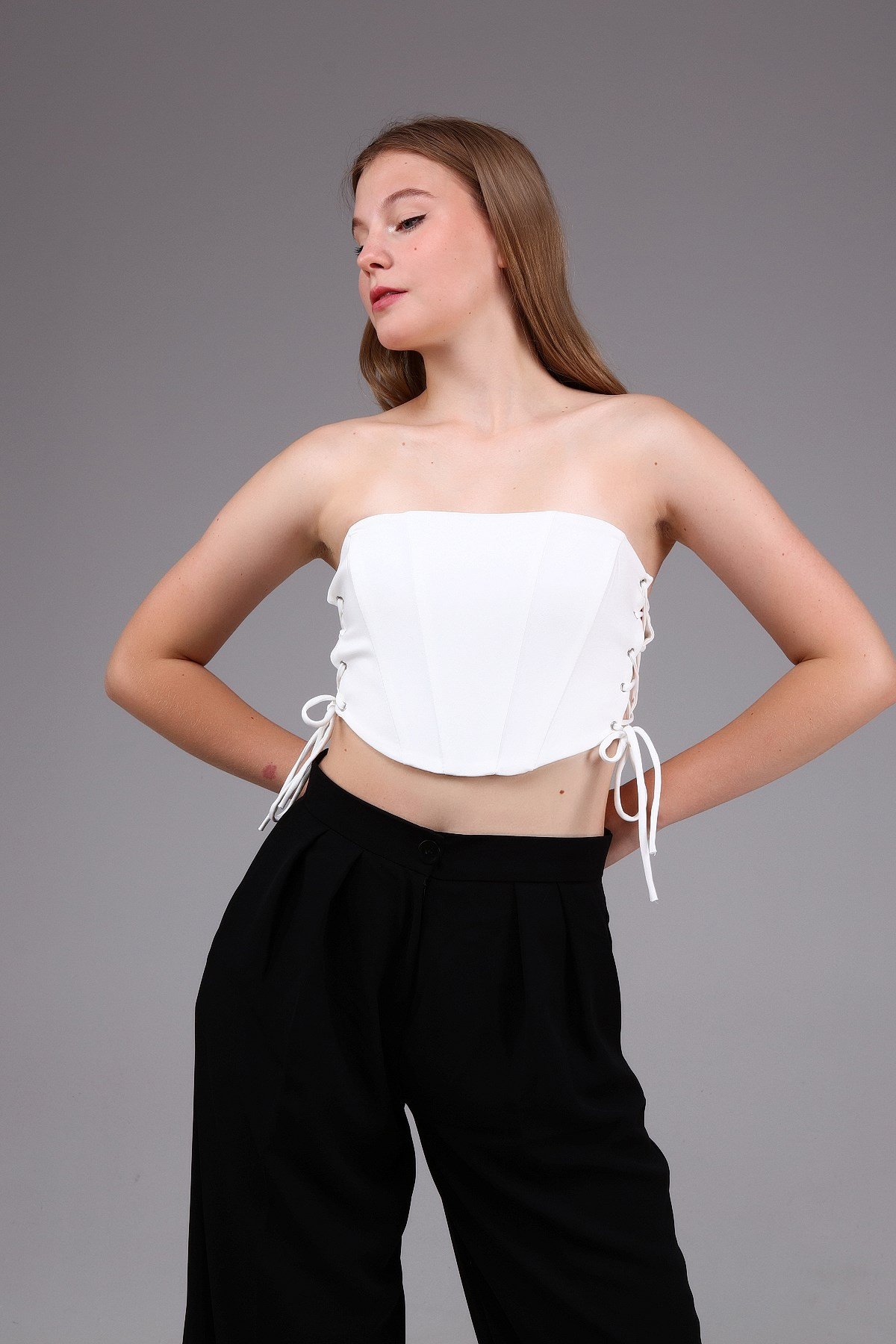 Korse Görünümlü Crop Top