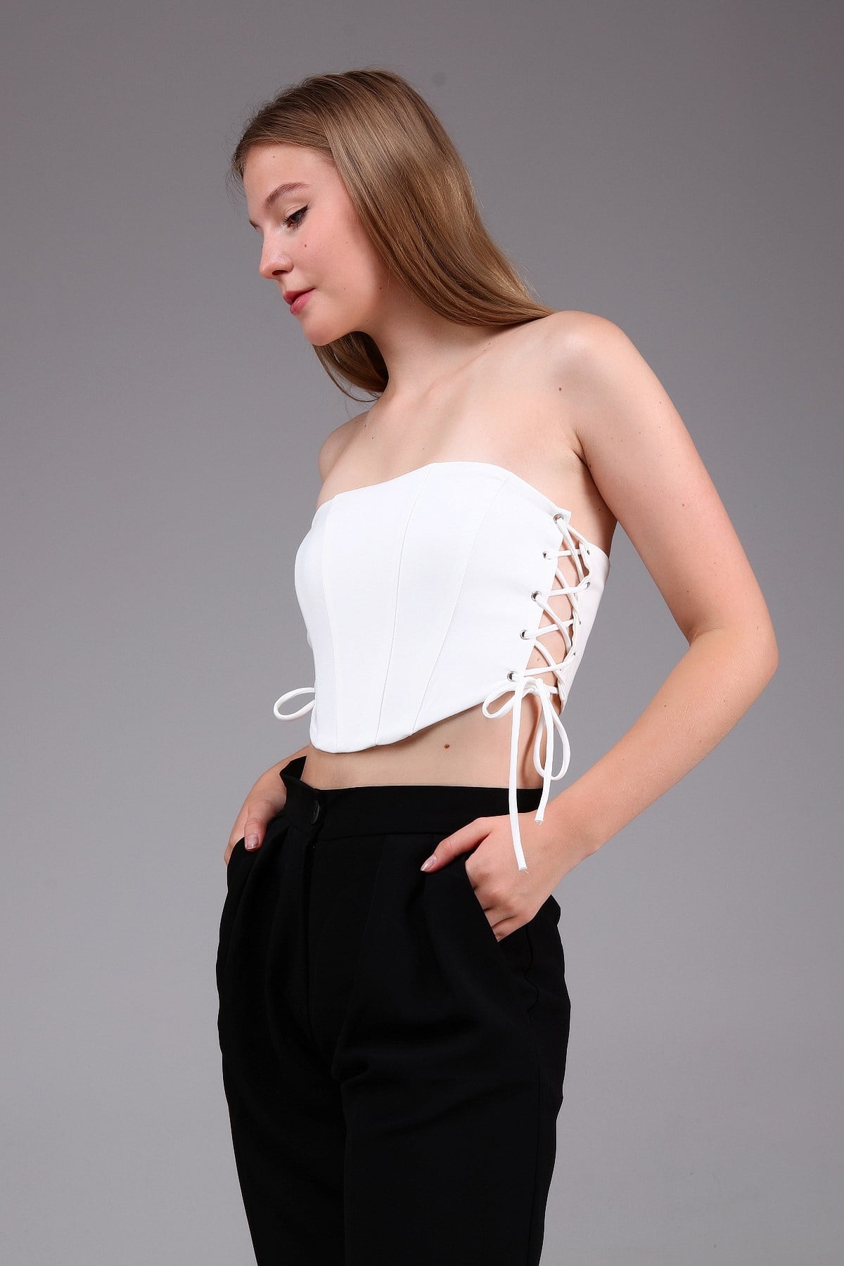 Korse Görünümlü Crop Top