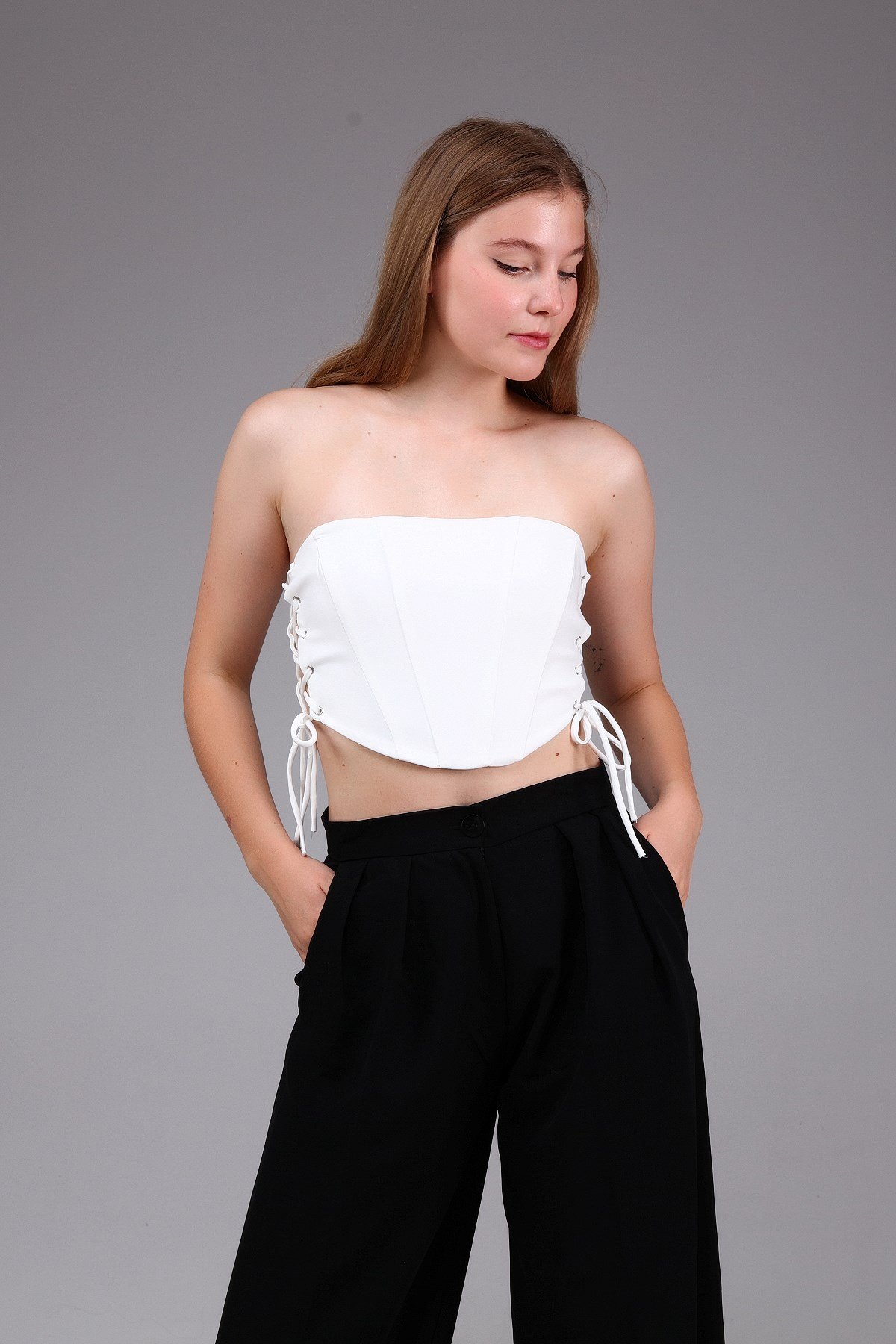 Korse Görünümlü Crop Top
