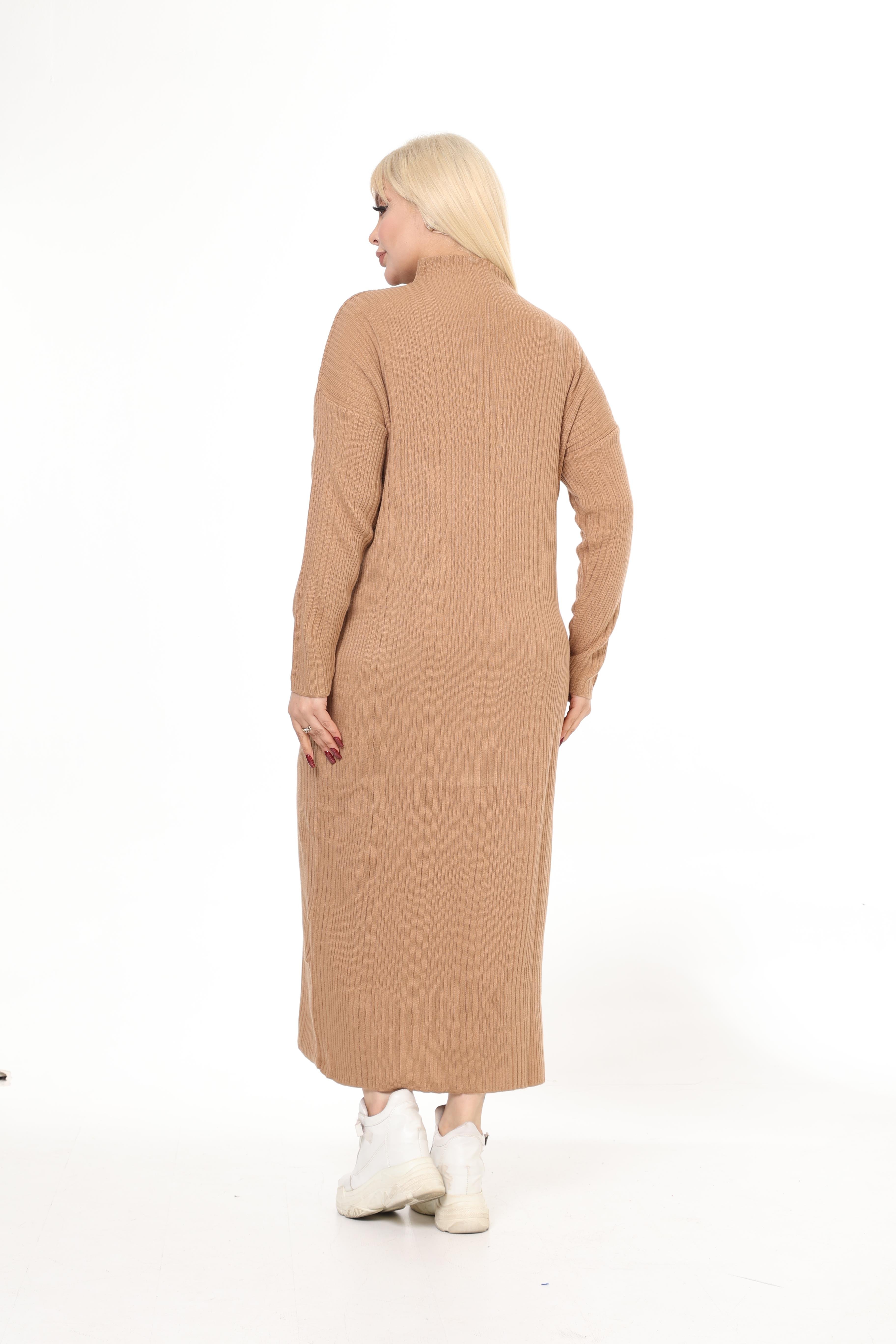 Krem Yarım Balıkçı Yaka Triko Örme Elbise