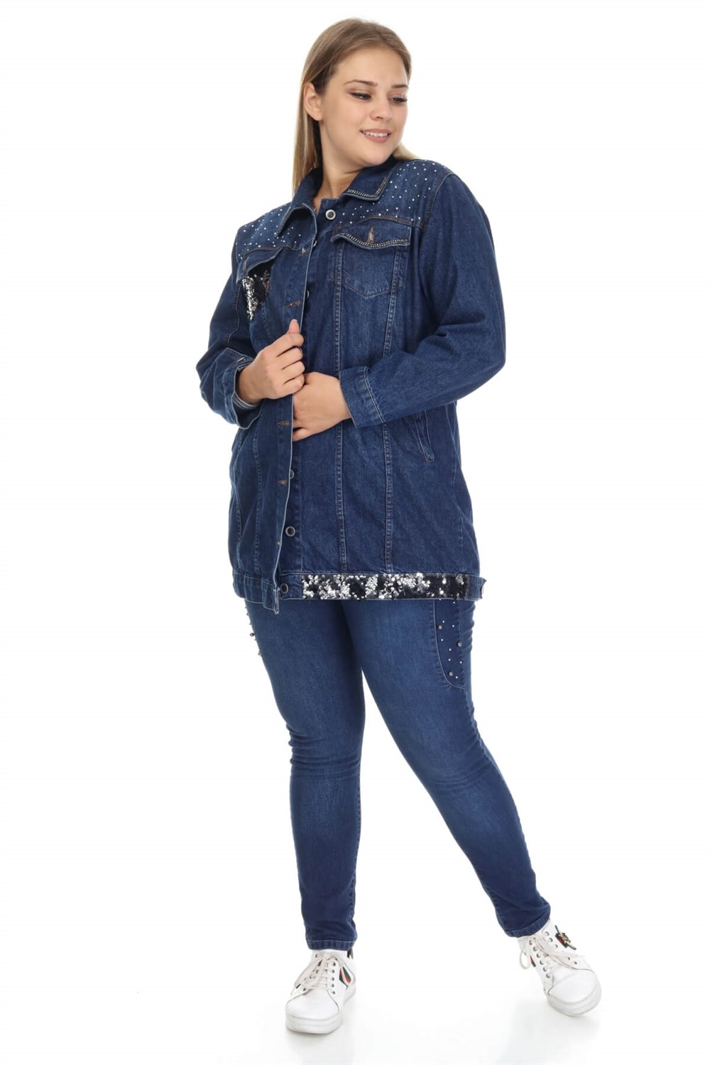 Lacivert boyfriend büyük beden kot ceket