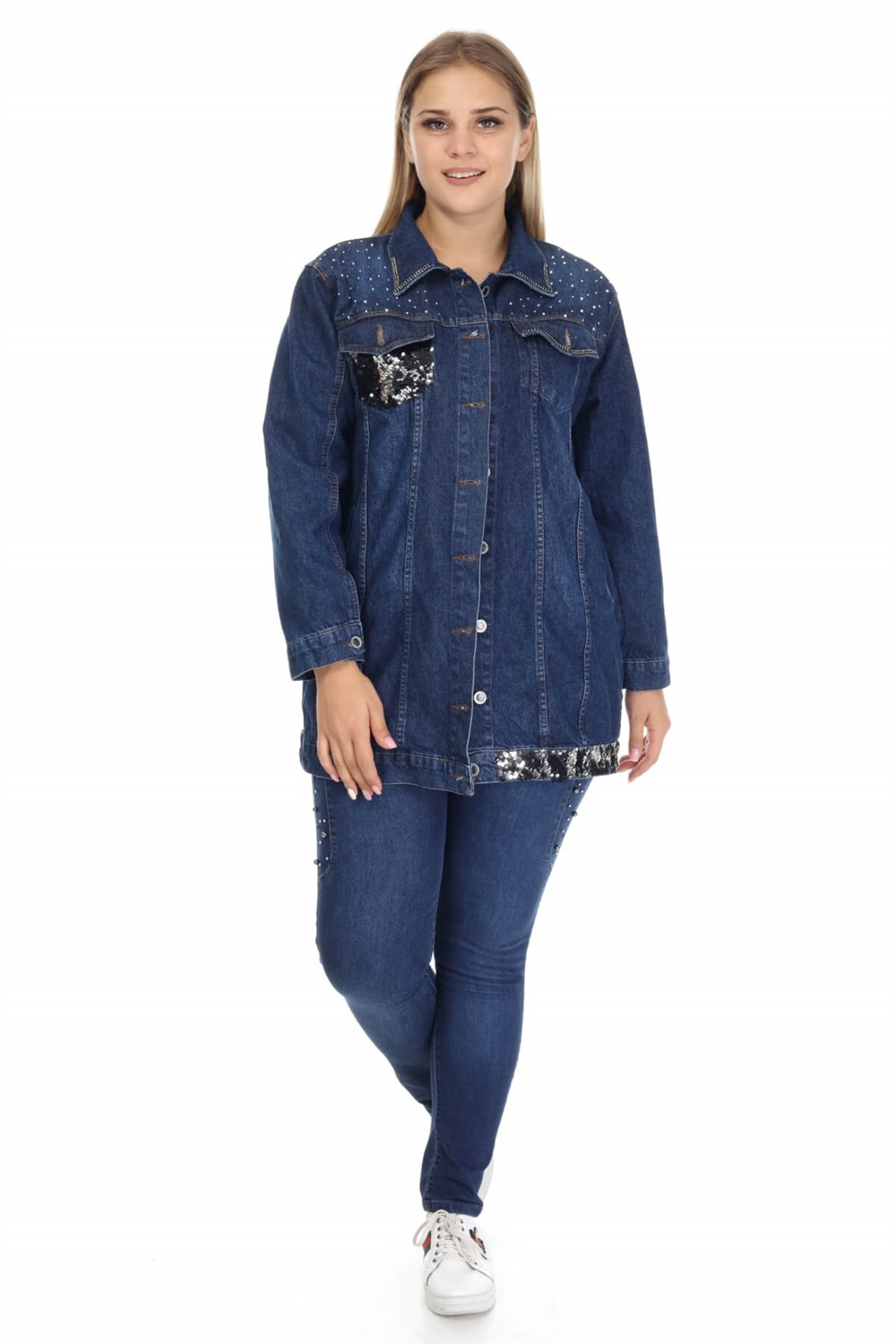 Lacivert boyfriend büyük beden kot ceket