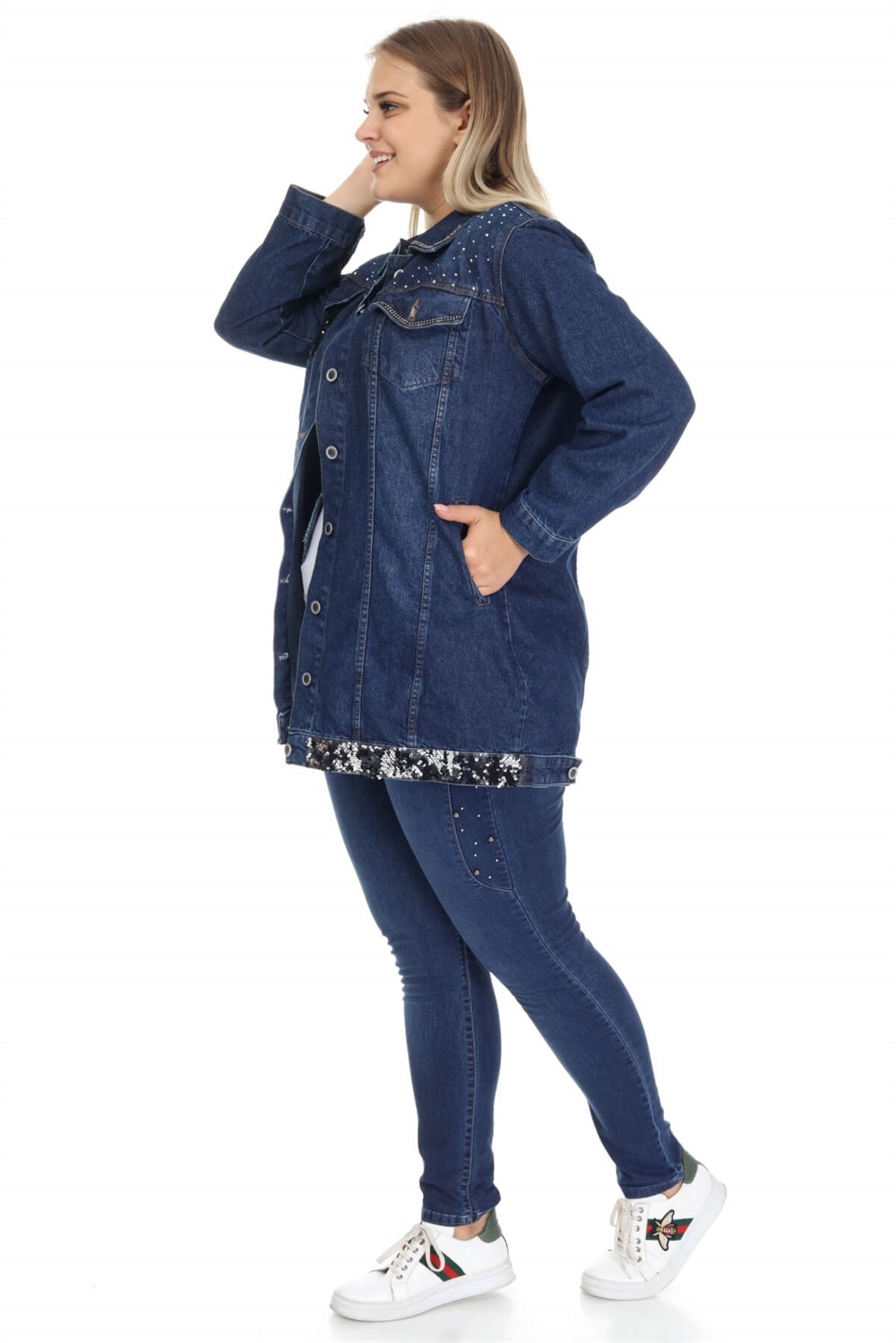 Lacivert boyfriend büyük beden kot ceket