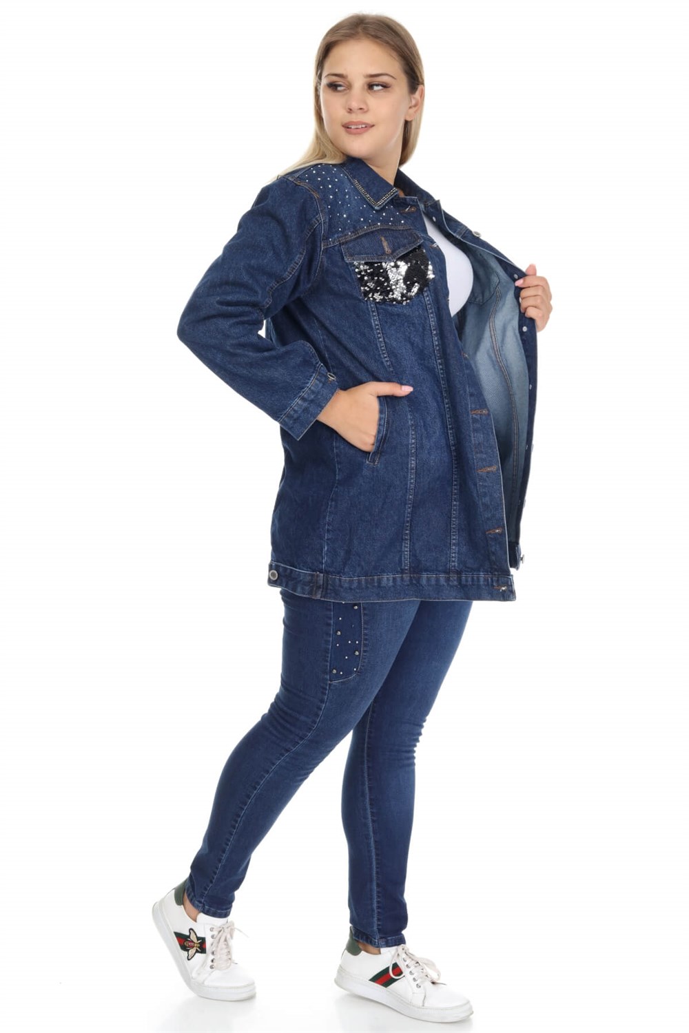 Lacivert boyfriend büyük beden kot ceket