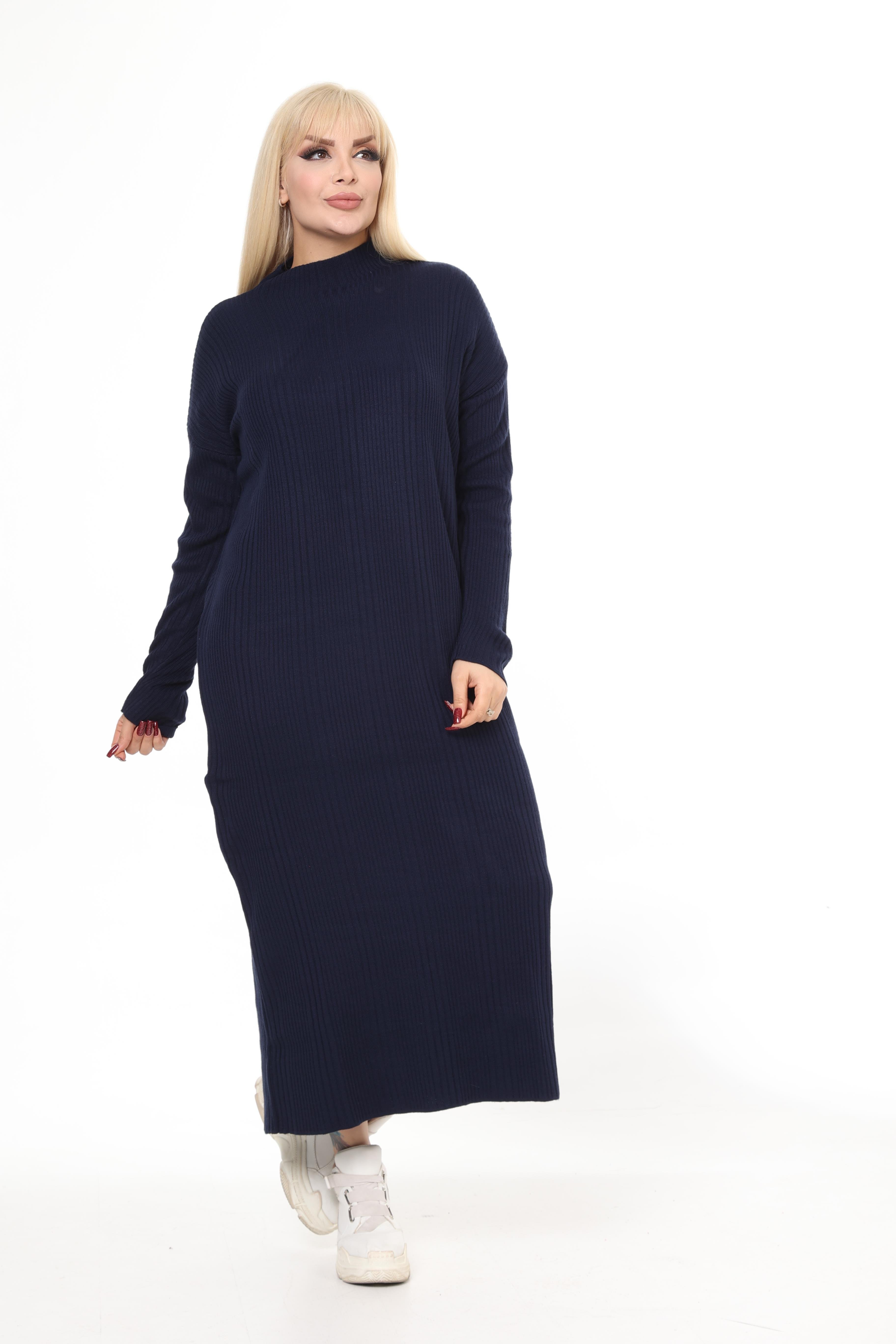 Lacivert Yarım Balıkçı Yaka Triko Örme Elbise