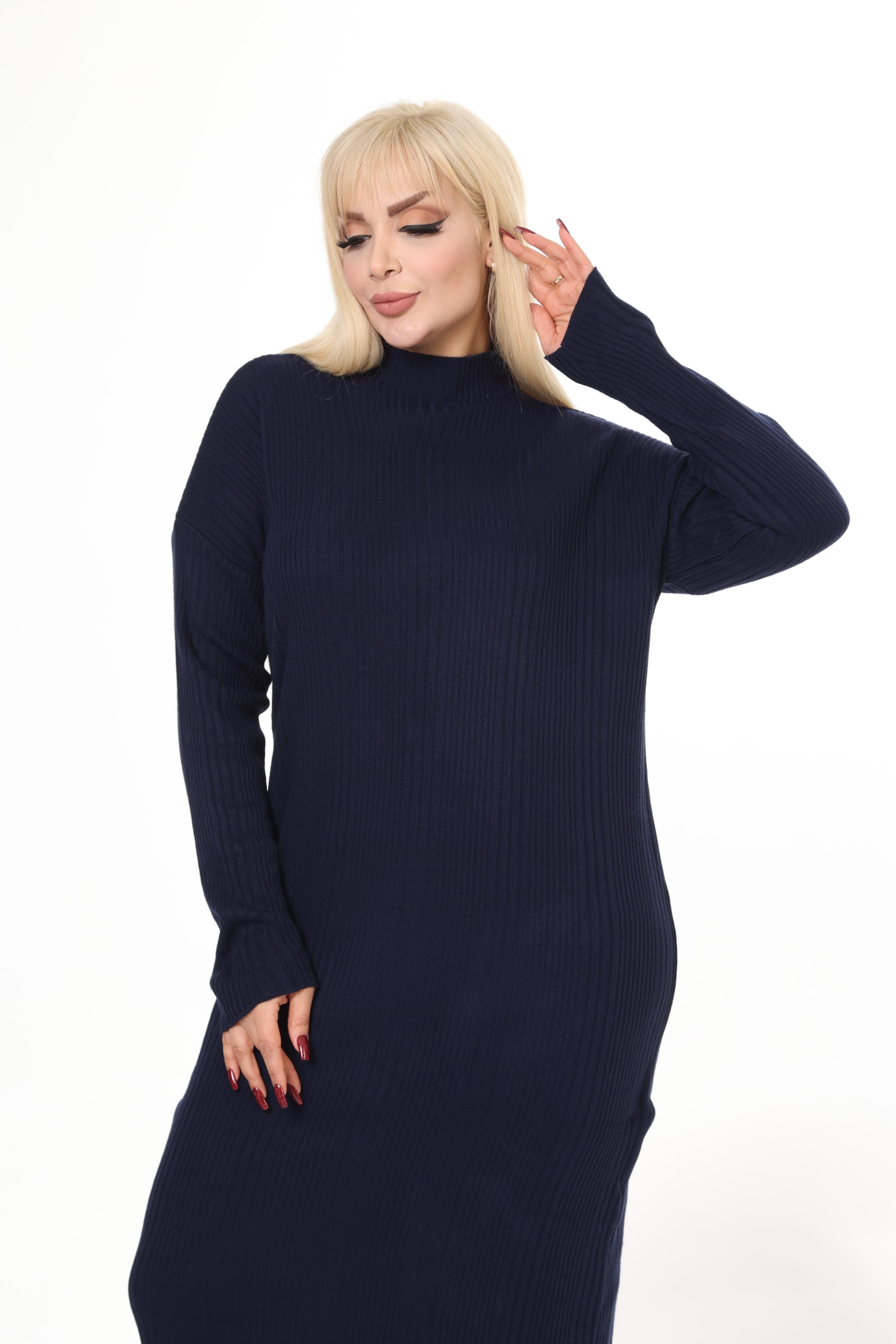 Lacivert Yarım Balıkçı Yaka Triko Örme Elbise