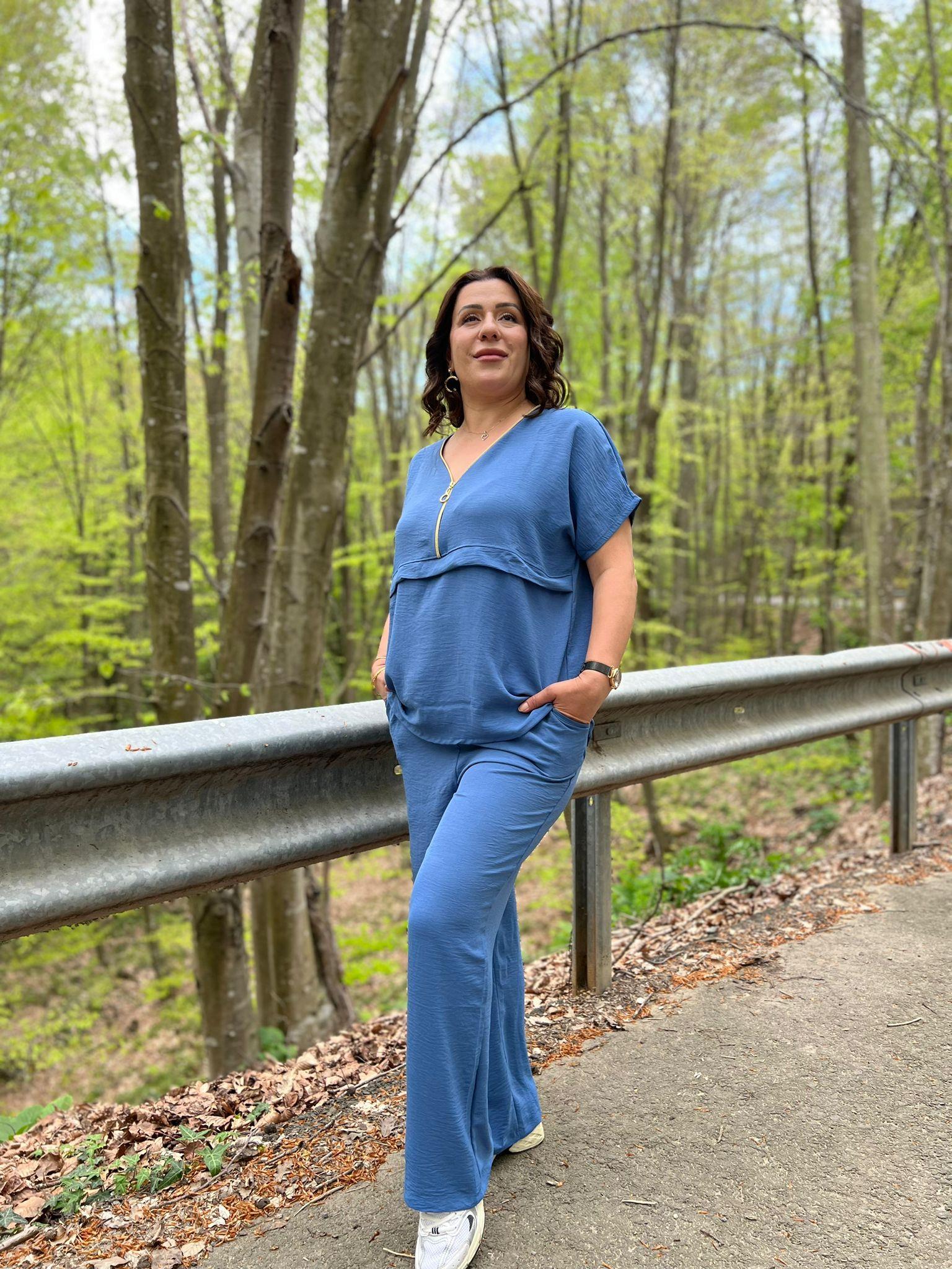 Mavi Aerobin Pantolon & Bluz Büyük Beden Takım