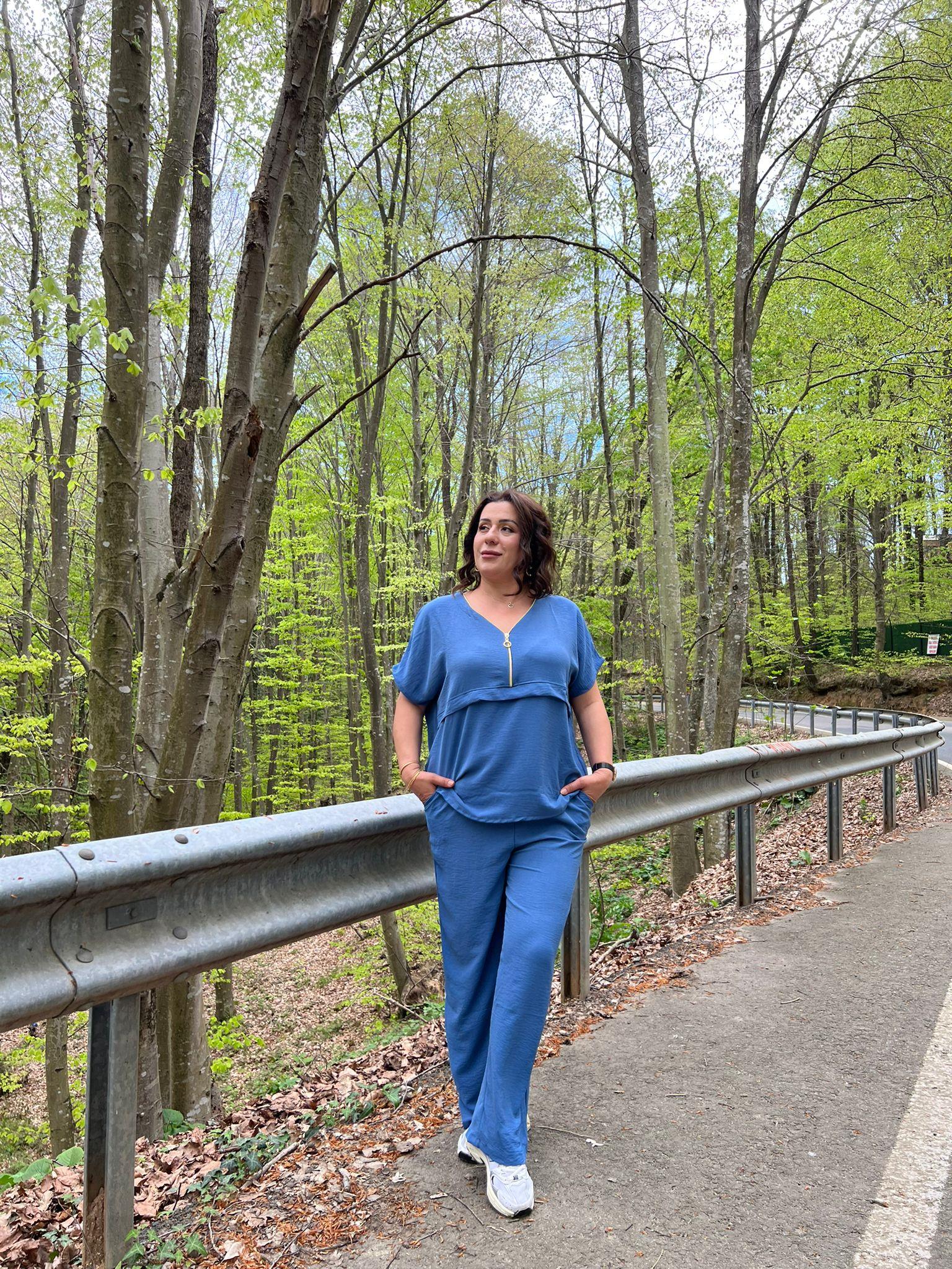 Mavi Aerobin Pantolon & Bluz Büyük Beden Takım