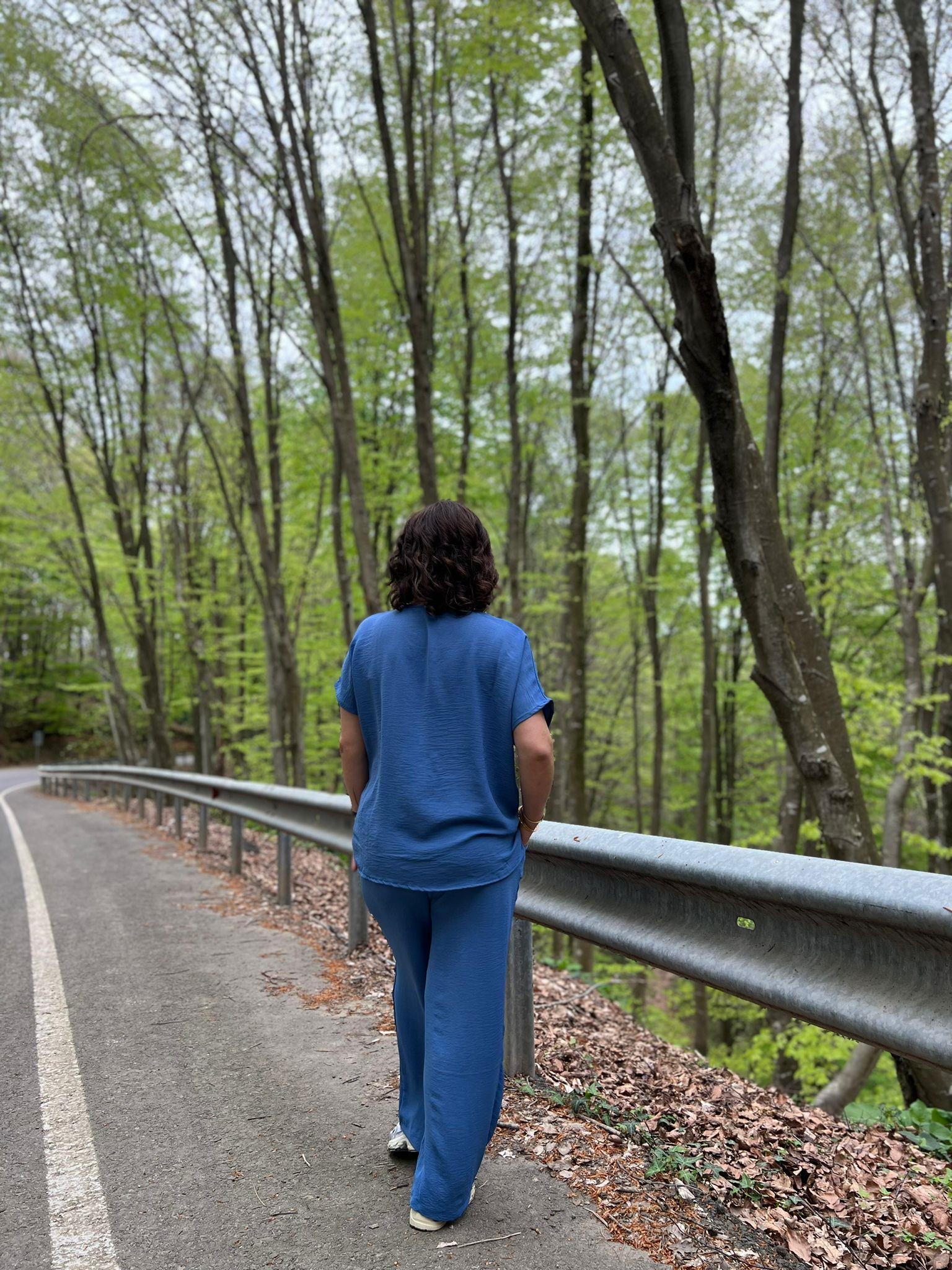 Mavi Aerobin Pantolon & Bluz Büyük Beden Takım