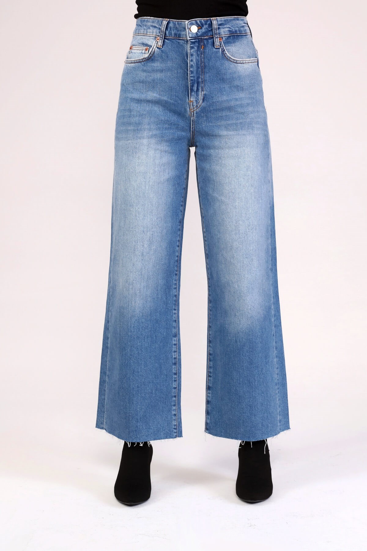 Mavi Bol Paça Püsküllü Denim Pantolon 