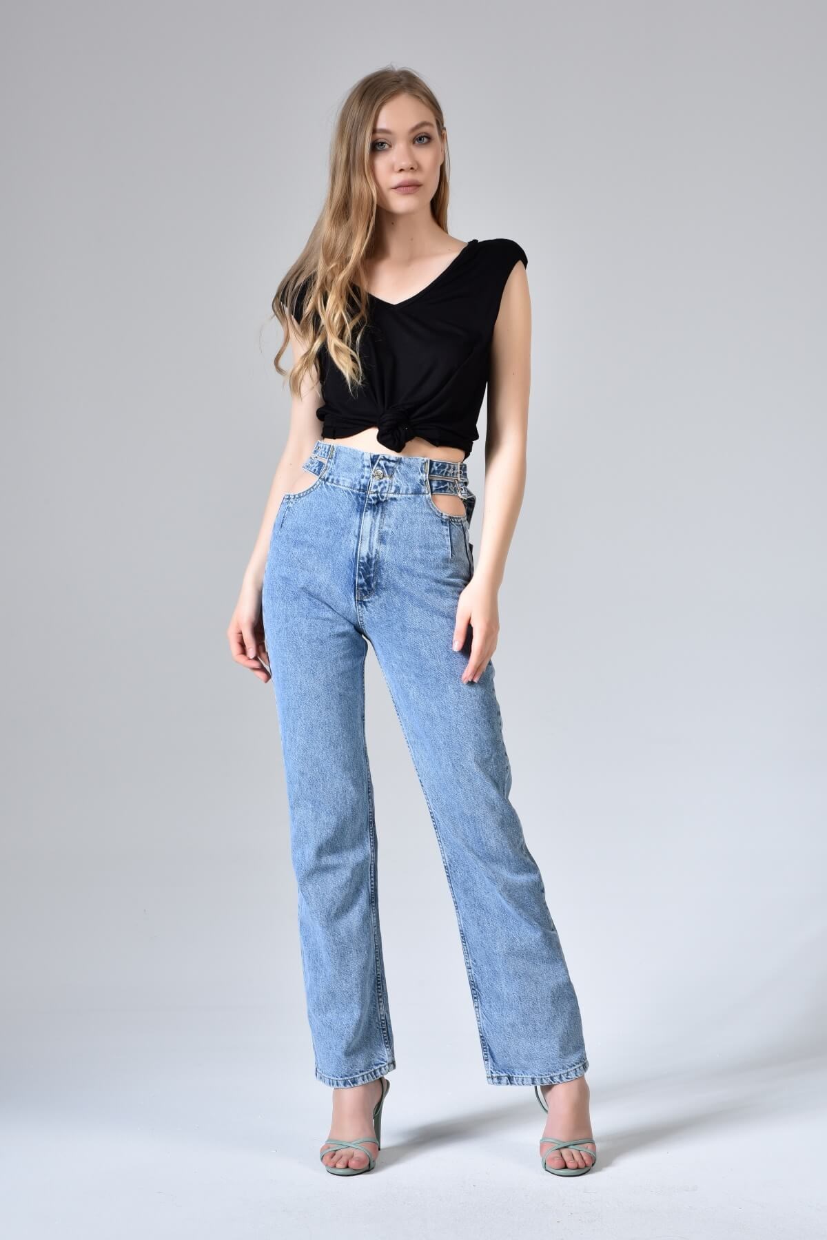 MaVİ Çift Kemerli Pencereli Straight Fit Jean 
