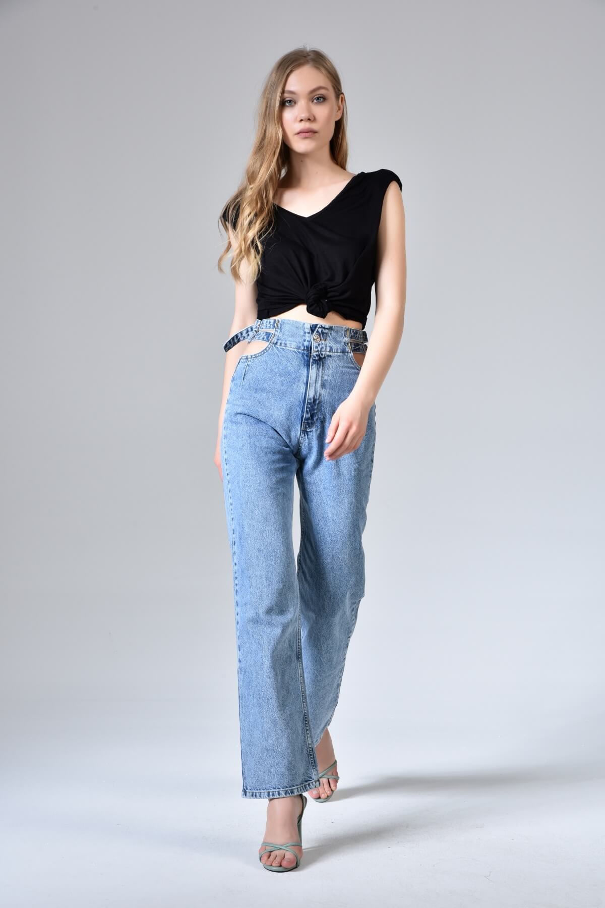 MaVİ Çift Kemerli Pencereli Straight Fit Jean 