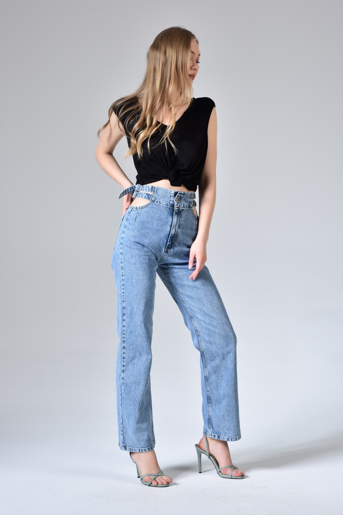 MaVİ Çift Kemerli Pencereli Straight Fit Jean 