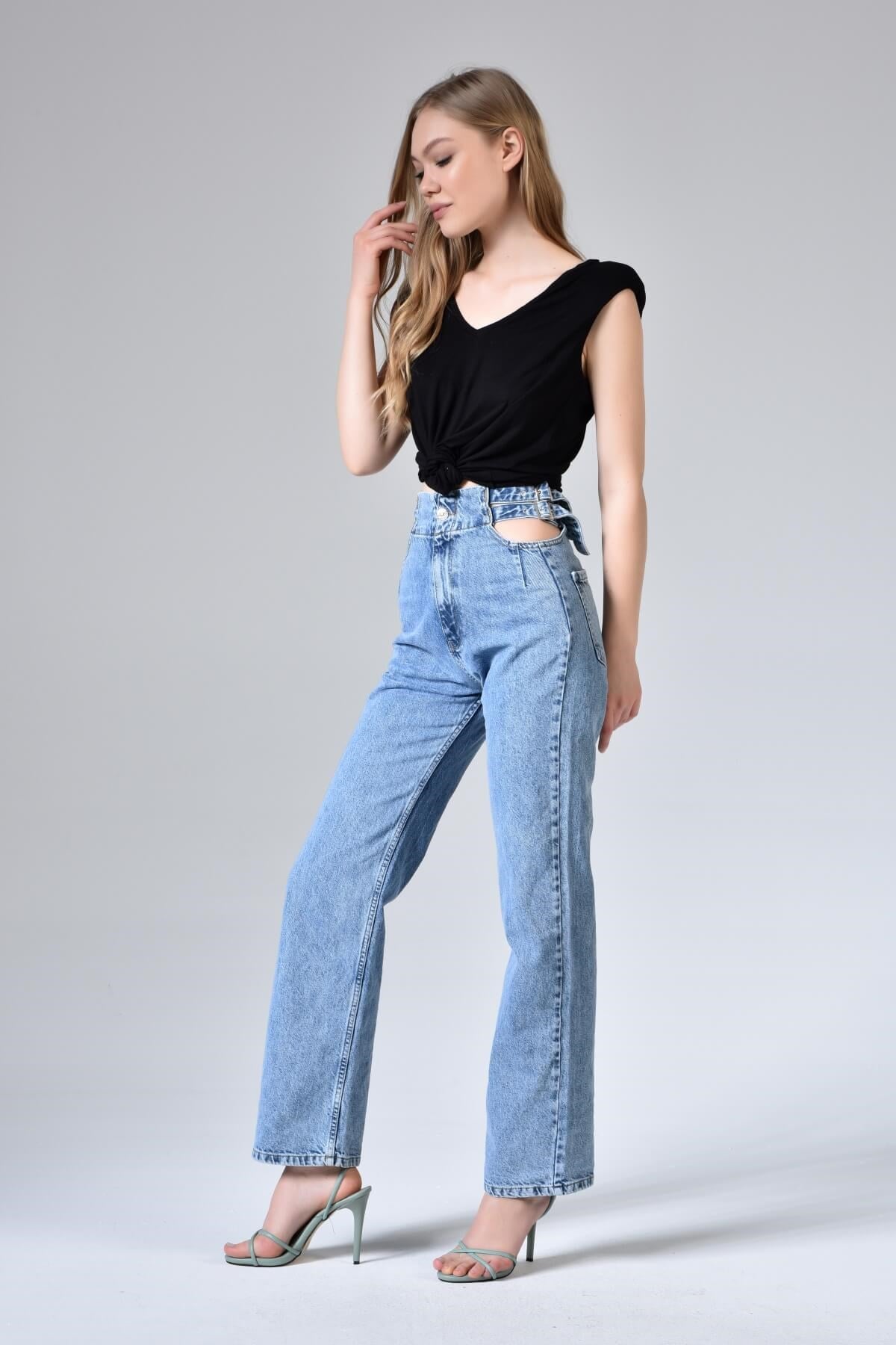MaVİ Çift Kemerli Pencereli Straight Fit Jean 