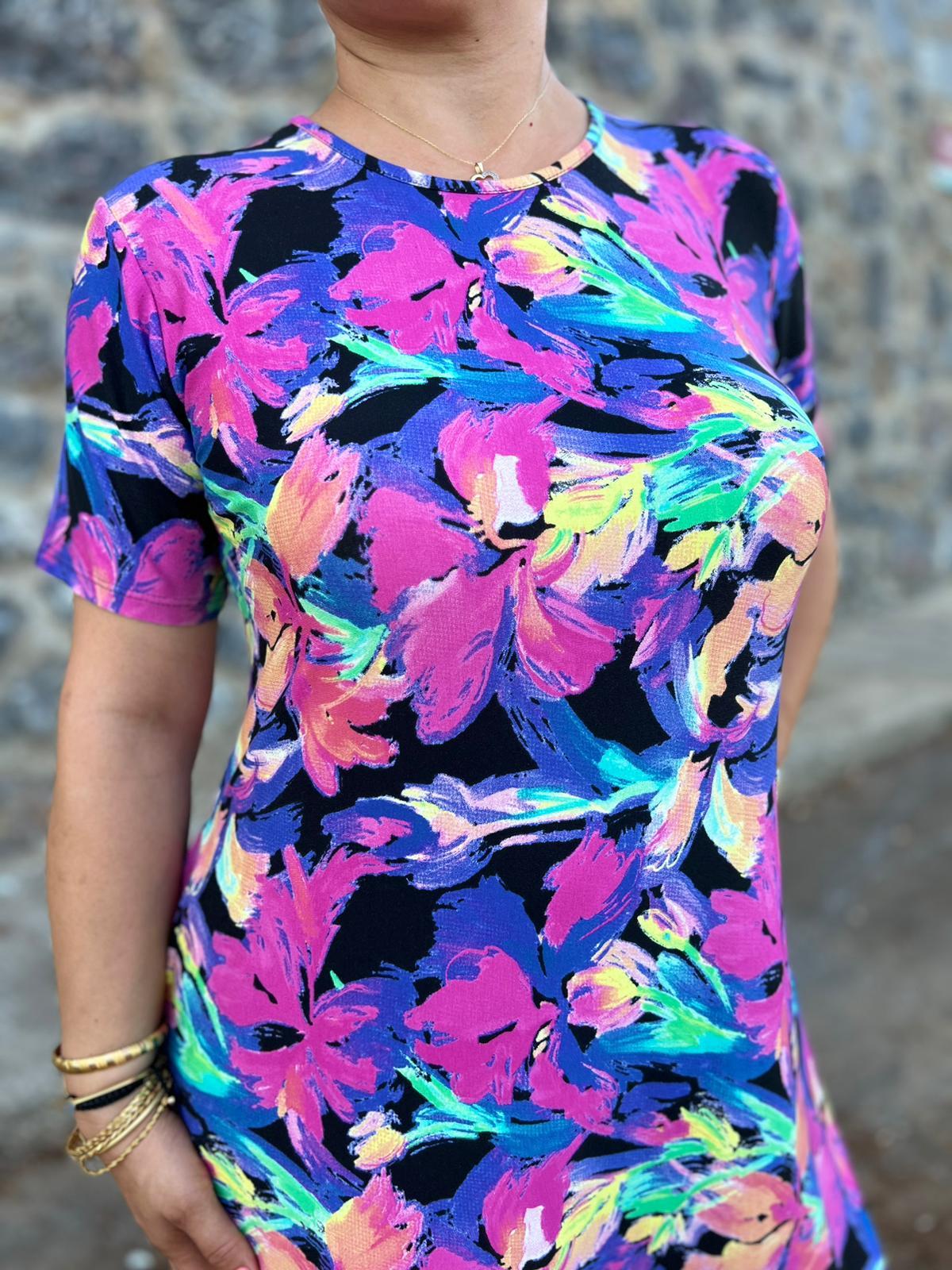 Mavi Desenli Eteği Fırfırlı Cepli Büyük Beden Elbise