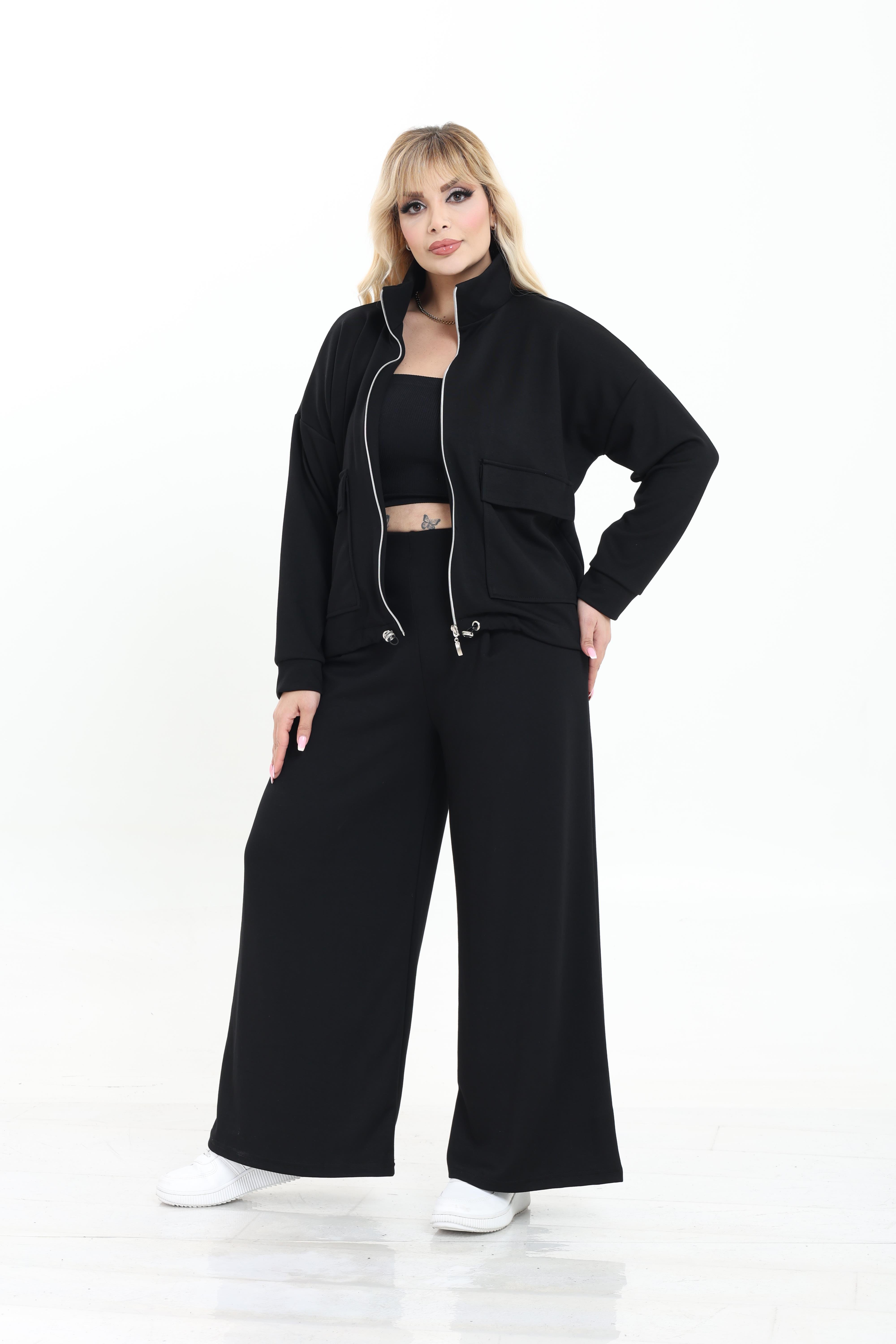 Modal Kumaş Önü Pilili Pantolon & Ayarlanbilir Ceket Alt-Üst Takım | Mjora Butik