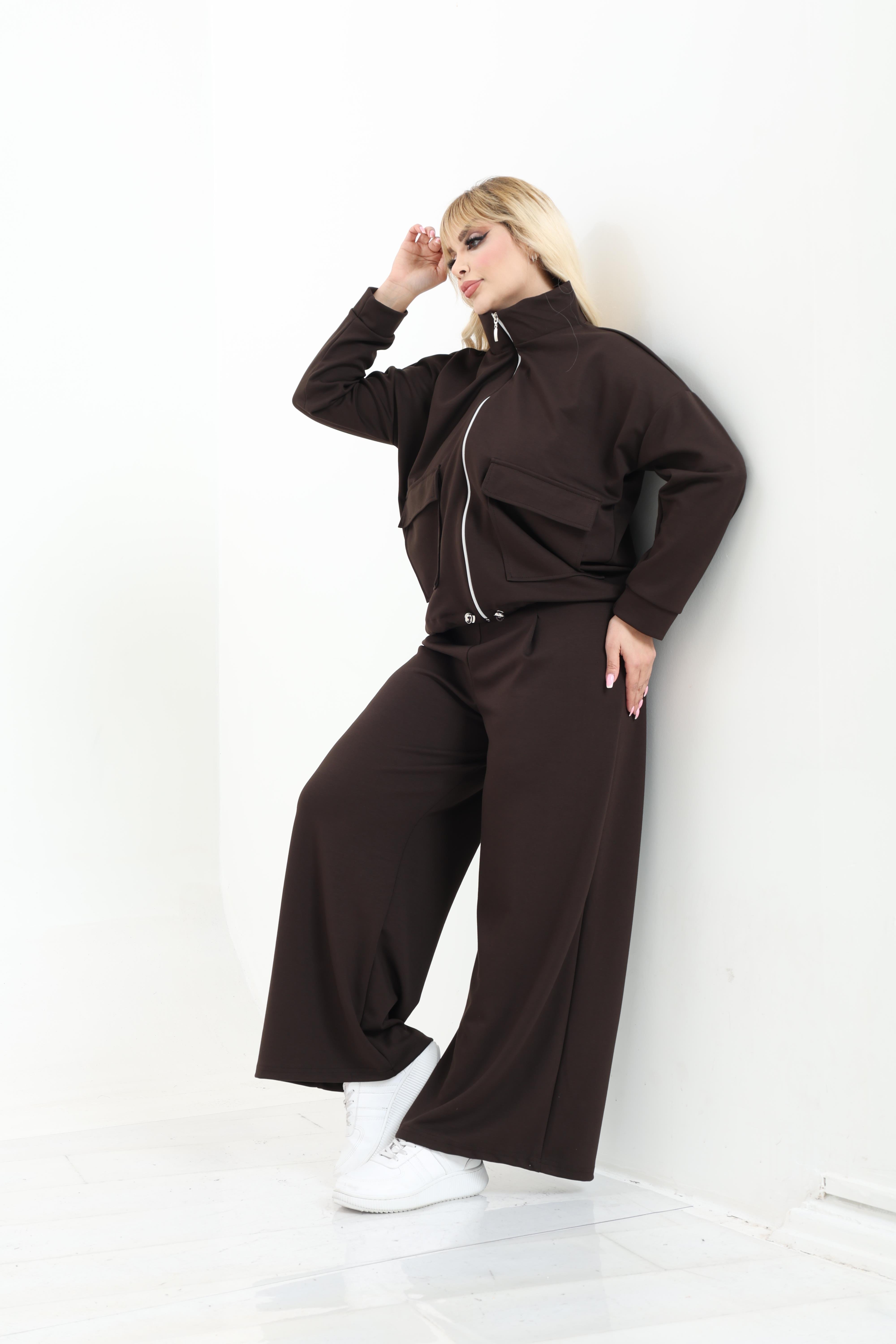 Modal Kumaş Önü Pilili Pantolon & Ayarlanbilir Ceket Alt-Üst Takım | Mjora Butik