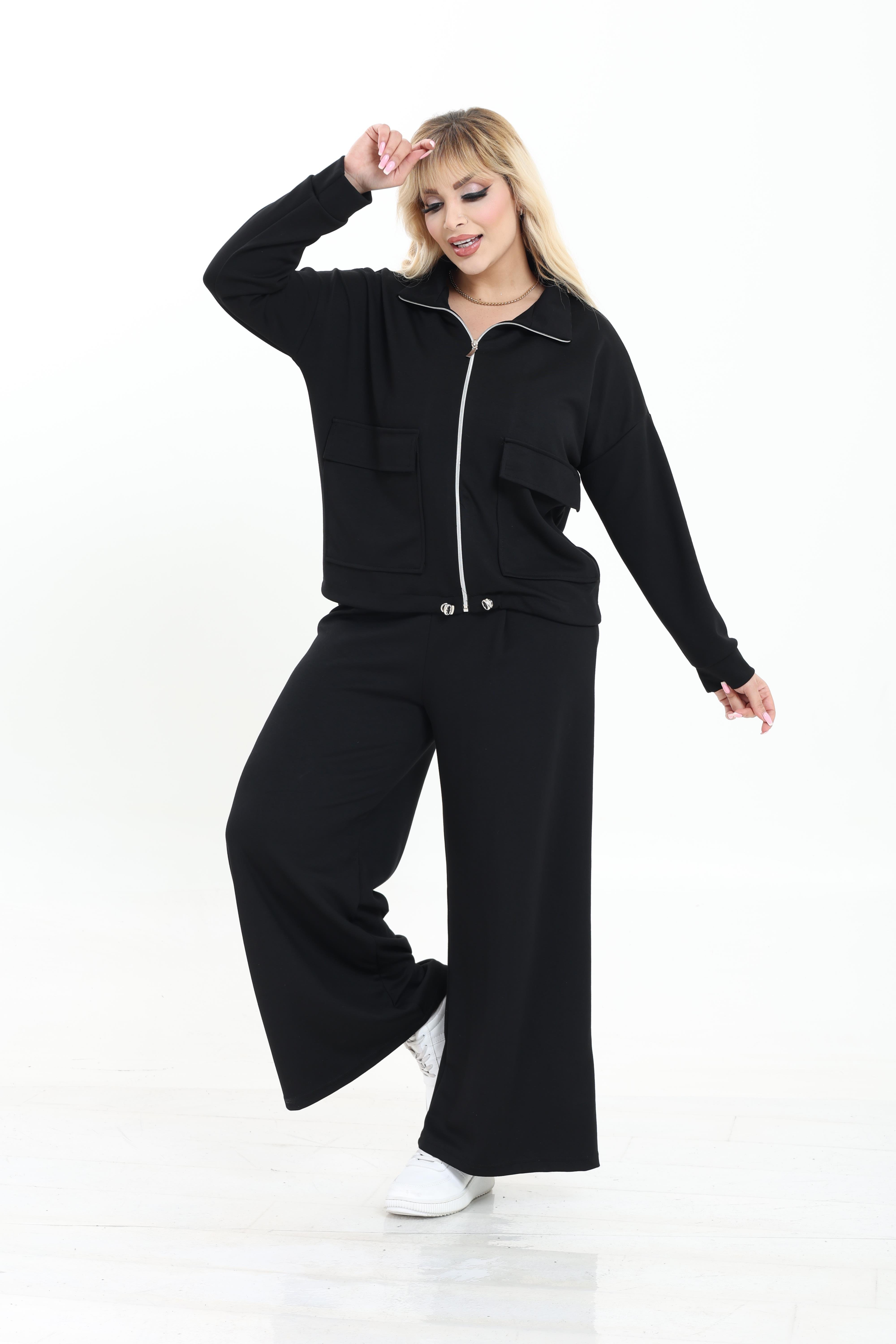 Modal Kumaş Önü Pilili Pantolon & Ayarlanbilir Ceket Alt-Üst Takım | Mjora Butik