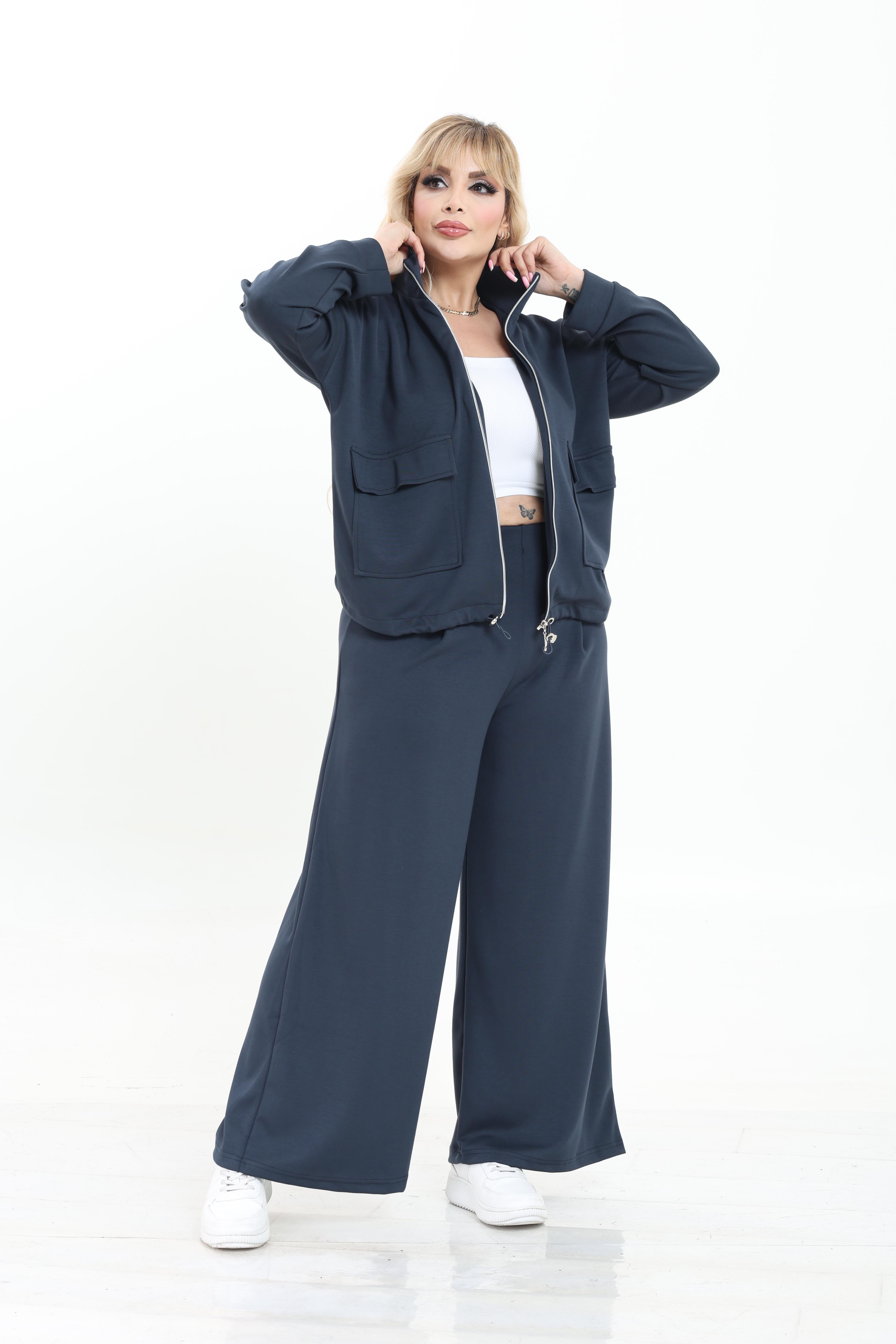 Modal Kumaş Önü Pilili Pantolon & Ayarlanbilir Ceket Alt-Üst Takım | Mjora Butik