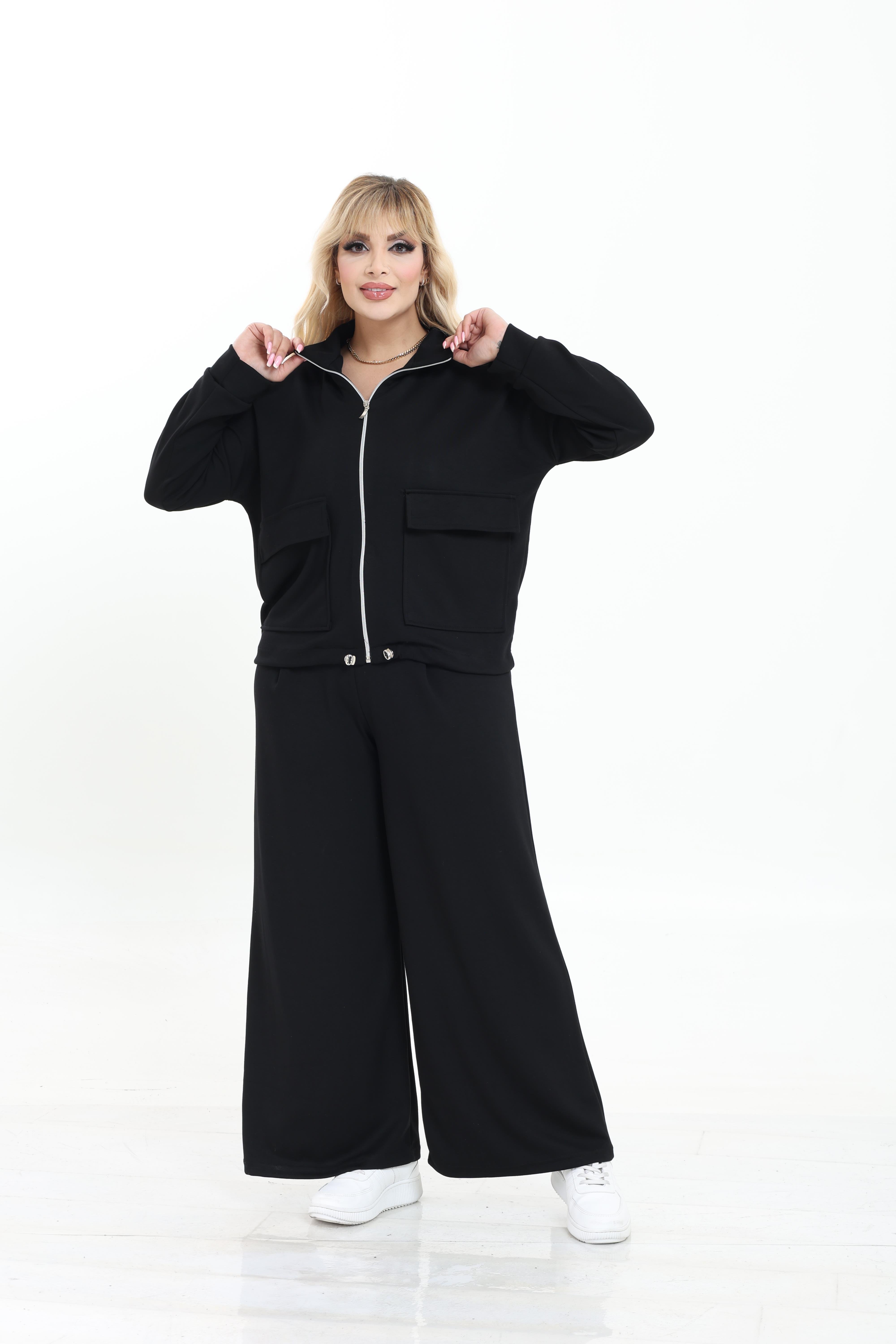 Modal Kumaş Önü Pilili Pantolon & Ayarlanbilir Ceket Alt-Üst Takım | Mjora Butik