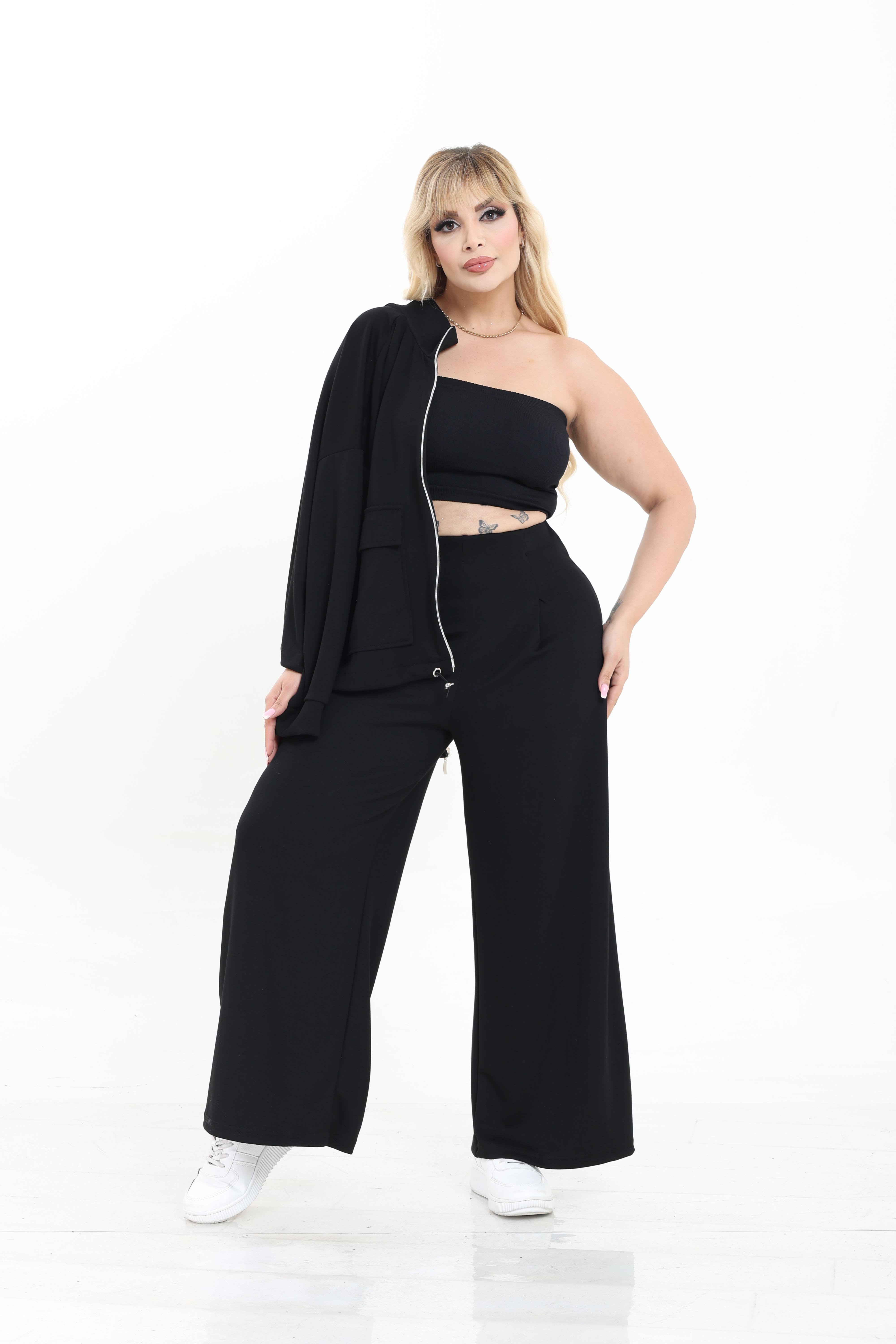 Modal Kumaş Önü Pilili Pantolon & Ayarlanbilir Ceket Alt-Üst Takım | Mjora Butik