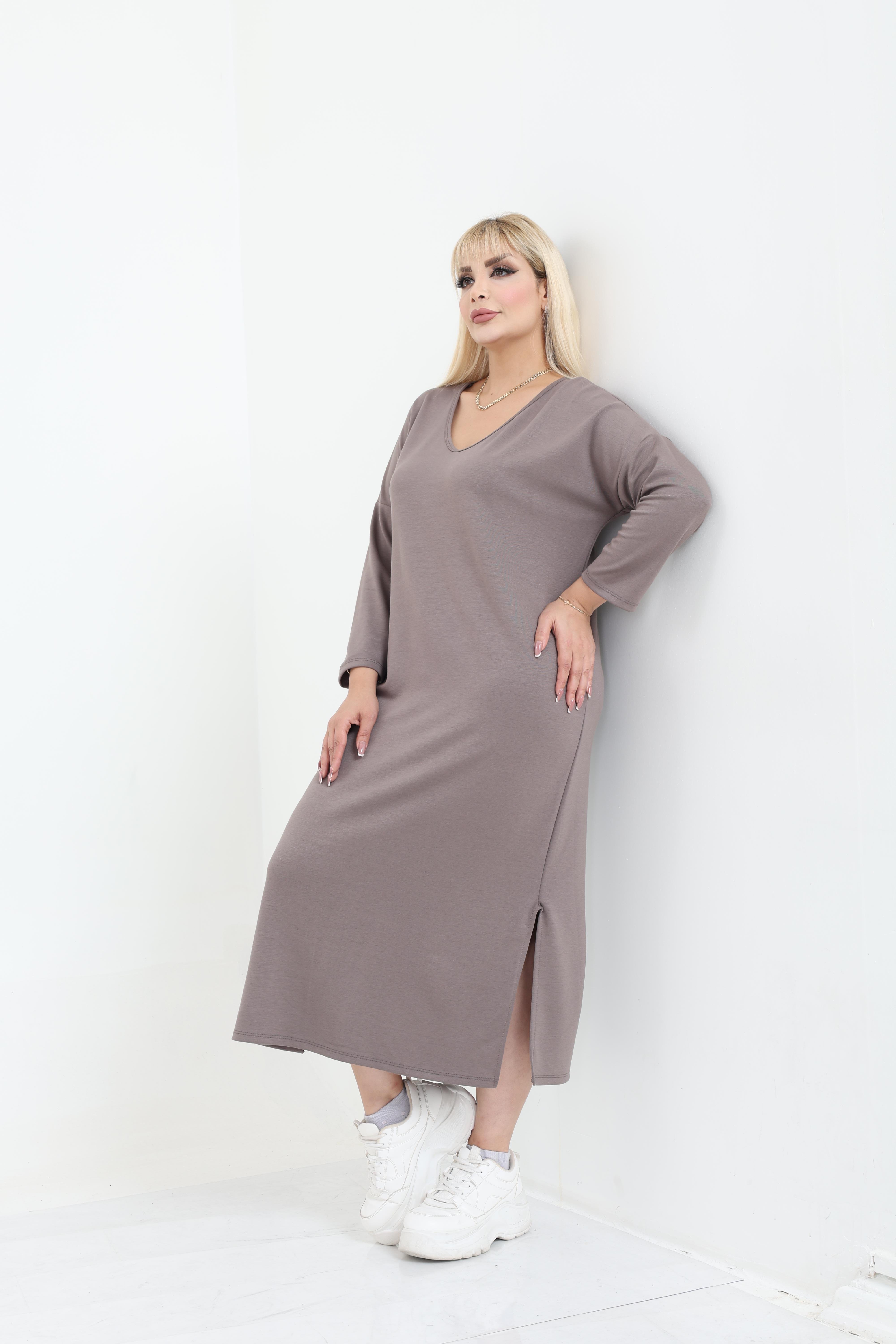 Modal Kumaş Rahat Kalıp V Yaka Basic Elbise