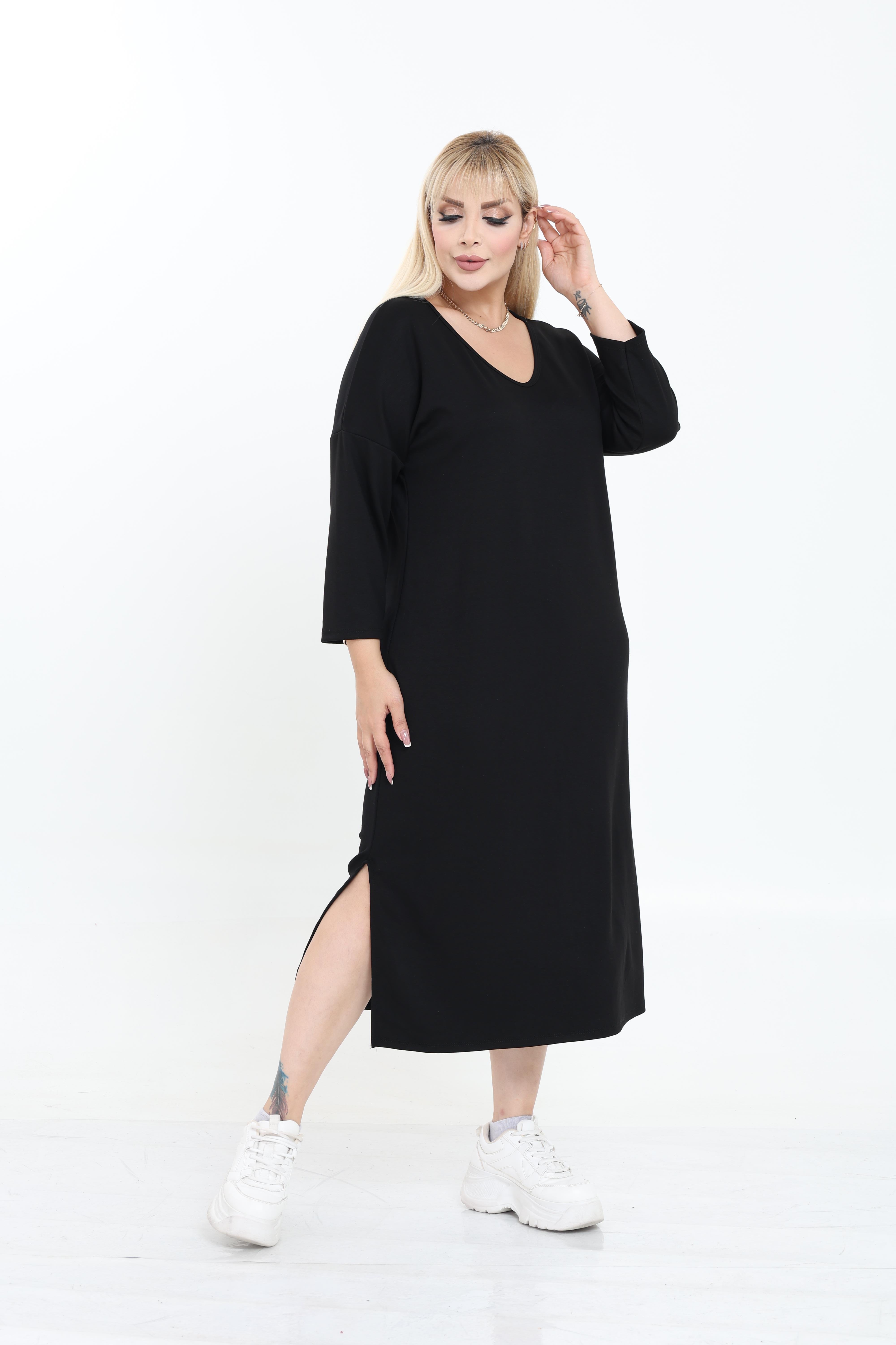 Modal Kumaş Rahat Kalıp V Yaka Basic Elbise