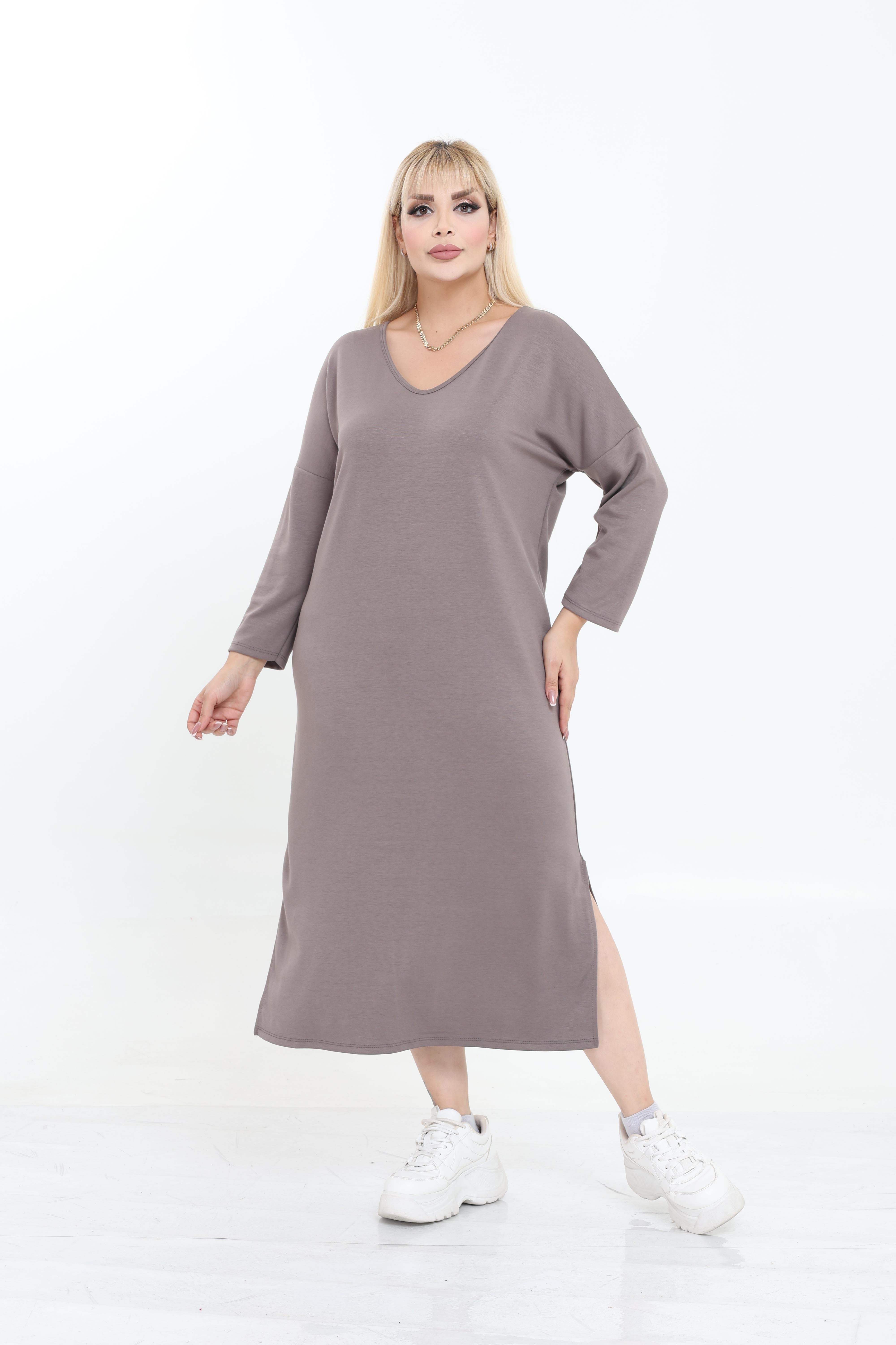 Modal Kumaş Rahat Kalıp V Yaka Basic Elbise