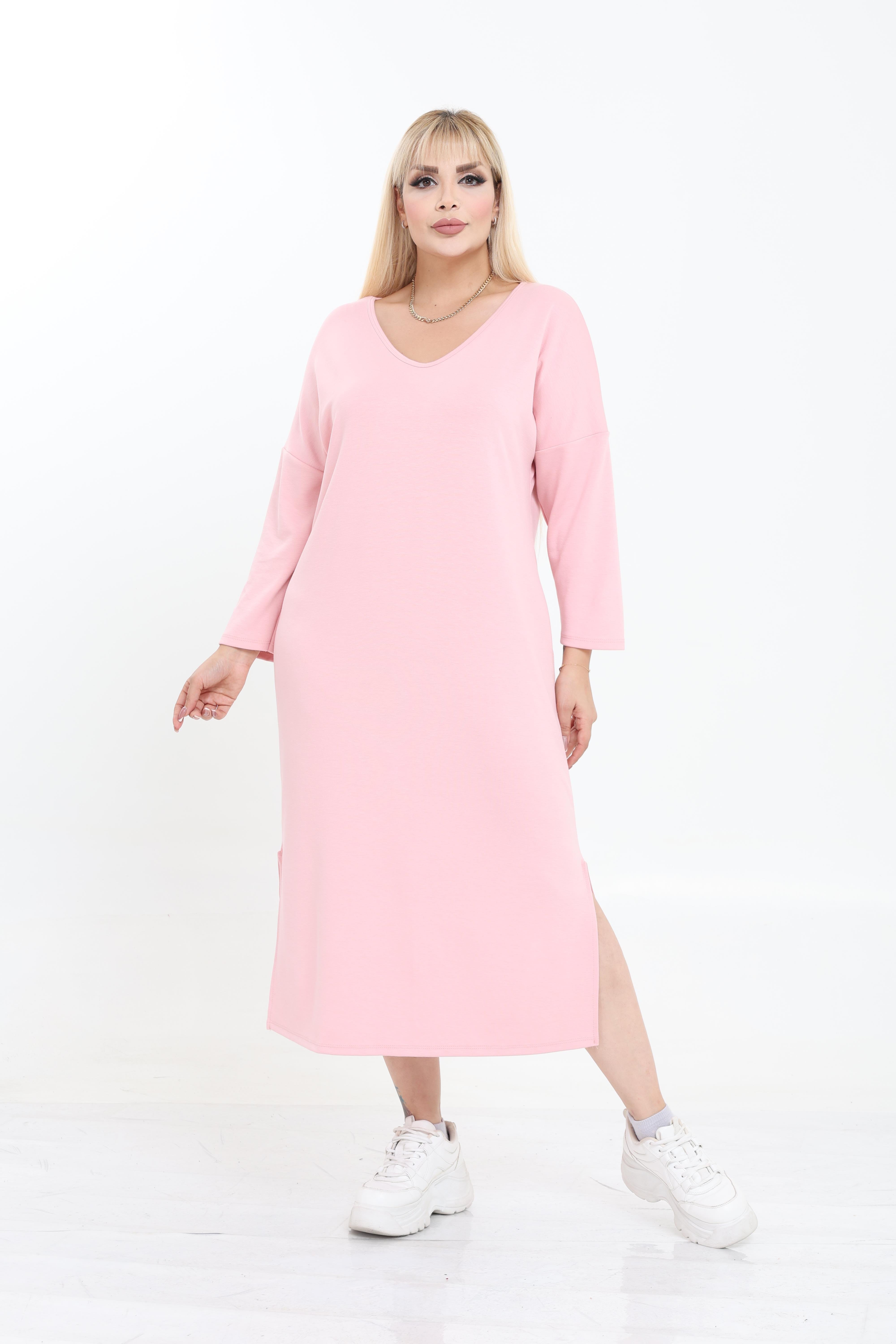 Modal Kumaş Rahat Kalıp V Yaka Basic Elbise