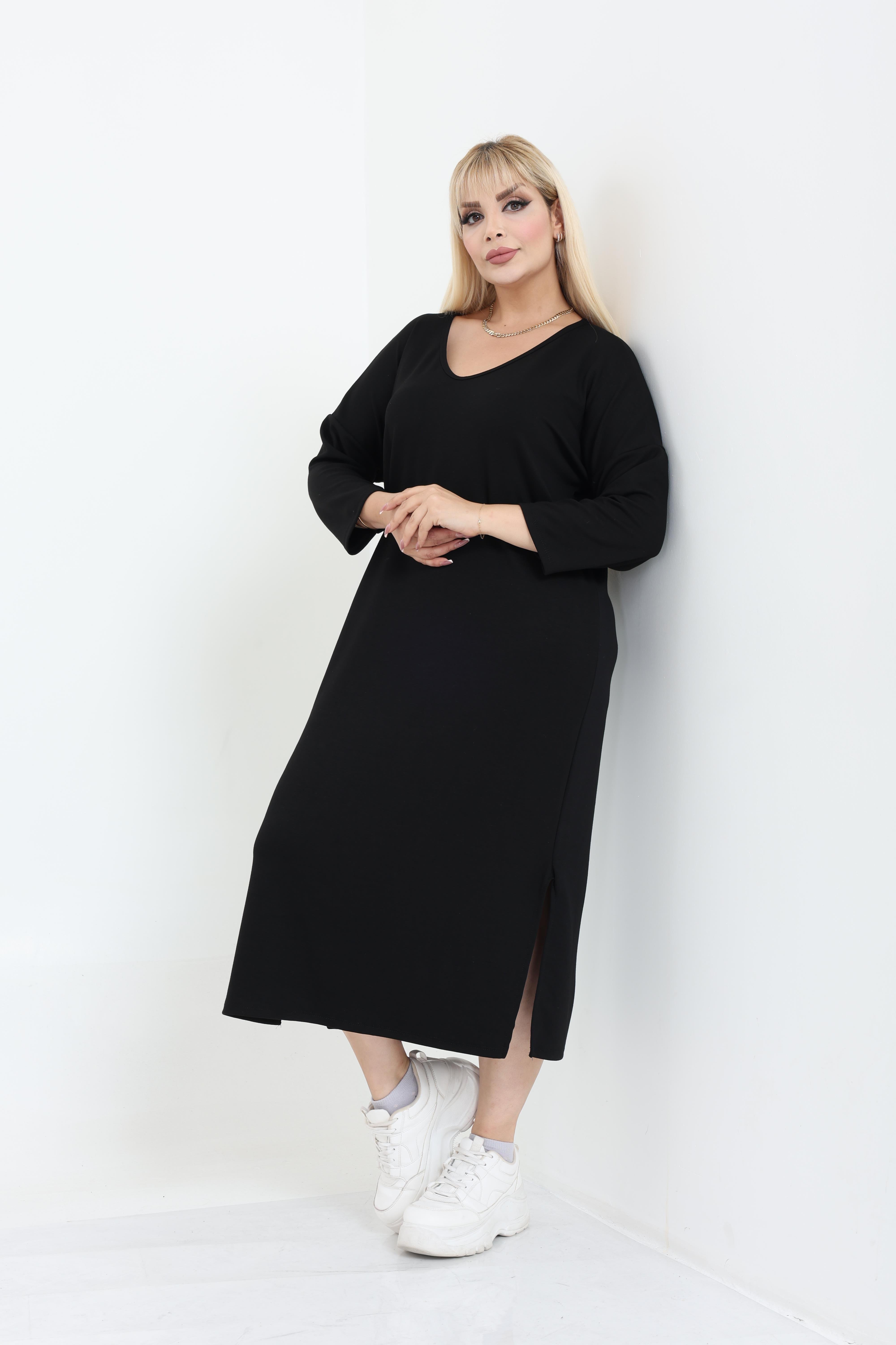 Modal Kumaş Rahat Kalıp V Yaka Basic Elbise