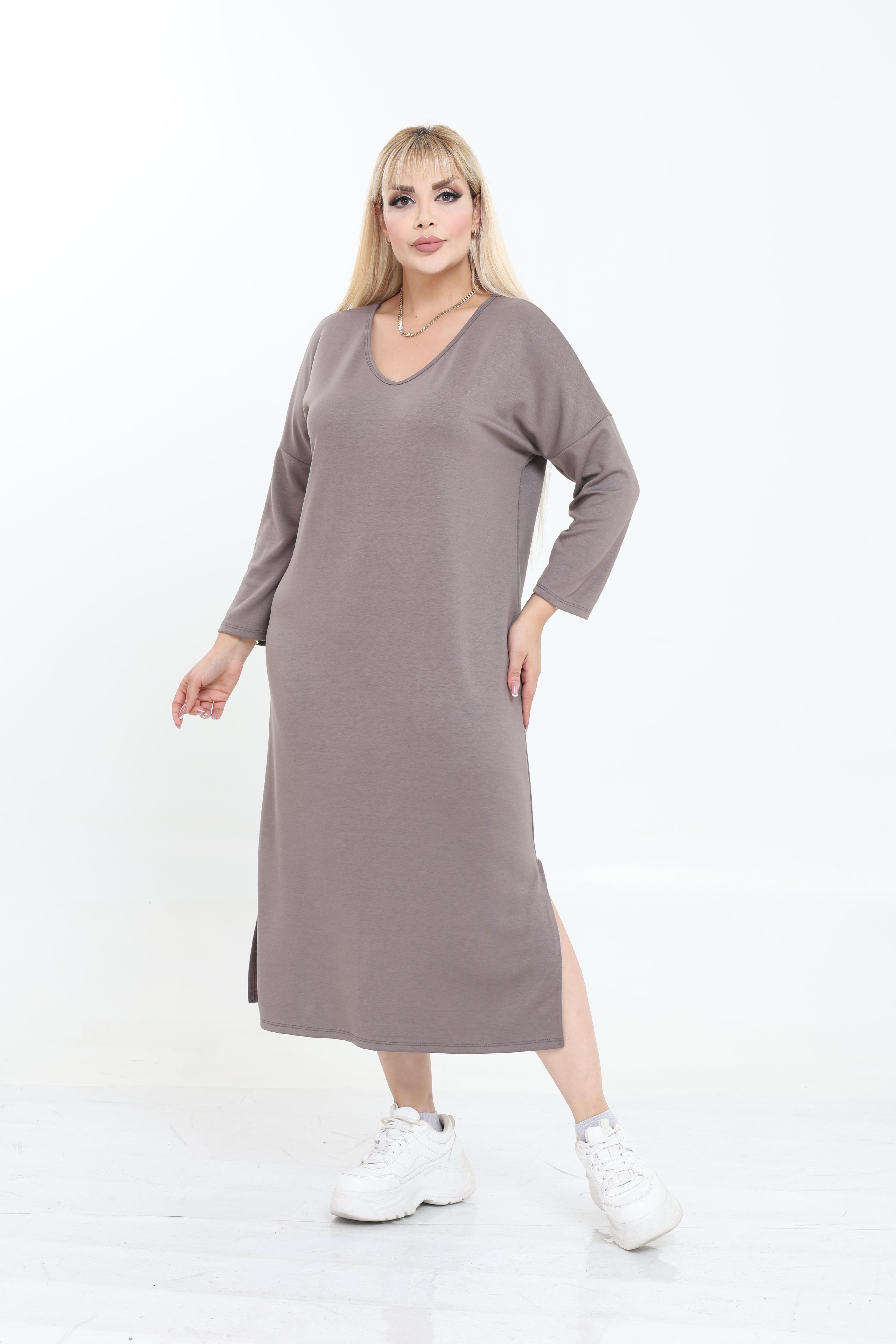 Modal Kumaş Rahat Kalıp V Yaka Basic Elbise