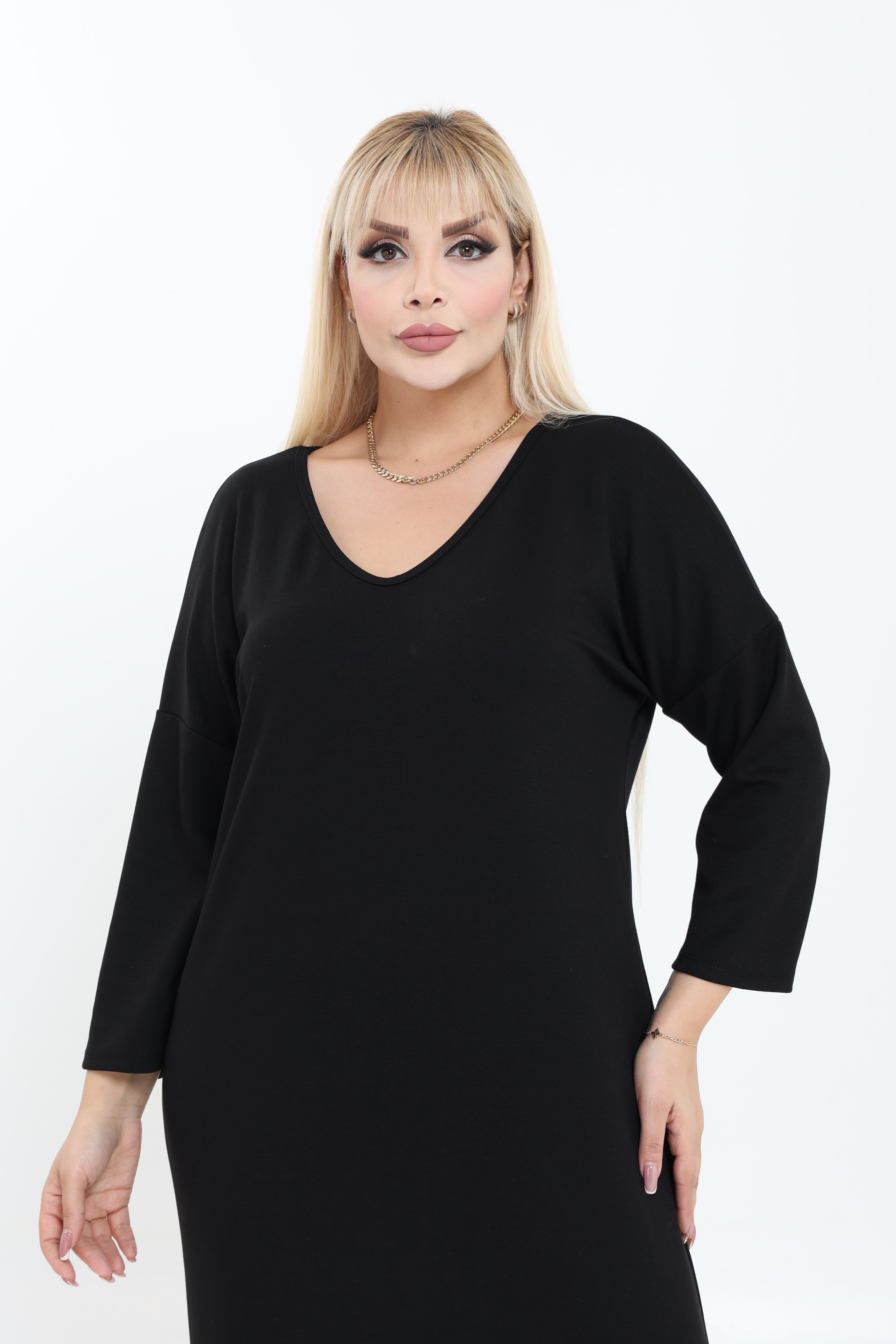 Modal Kumaş Rahat Kalıp V Yaka Basic Elbise