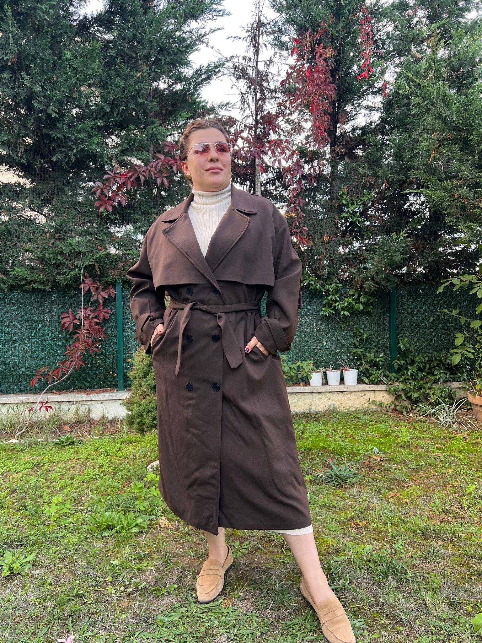 Oversize Astarlı Büyük Beden Trençkot | Mjora Butik