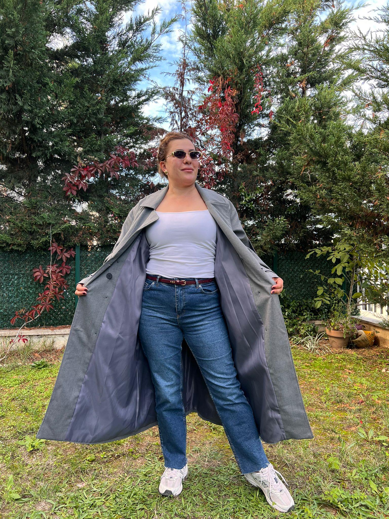 Oversize Astarlı Büyük Beden Trençkot | Mjora Butik