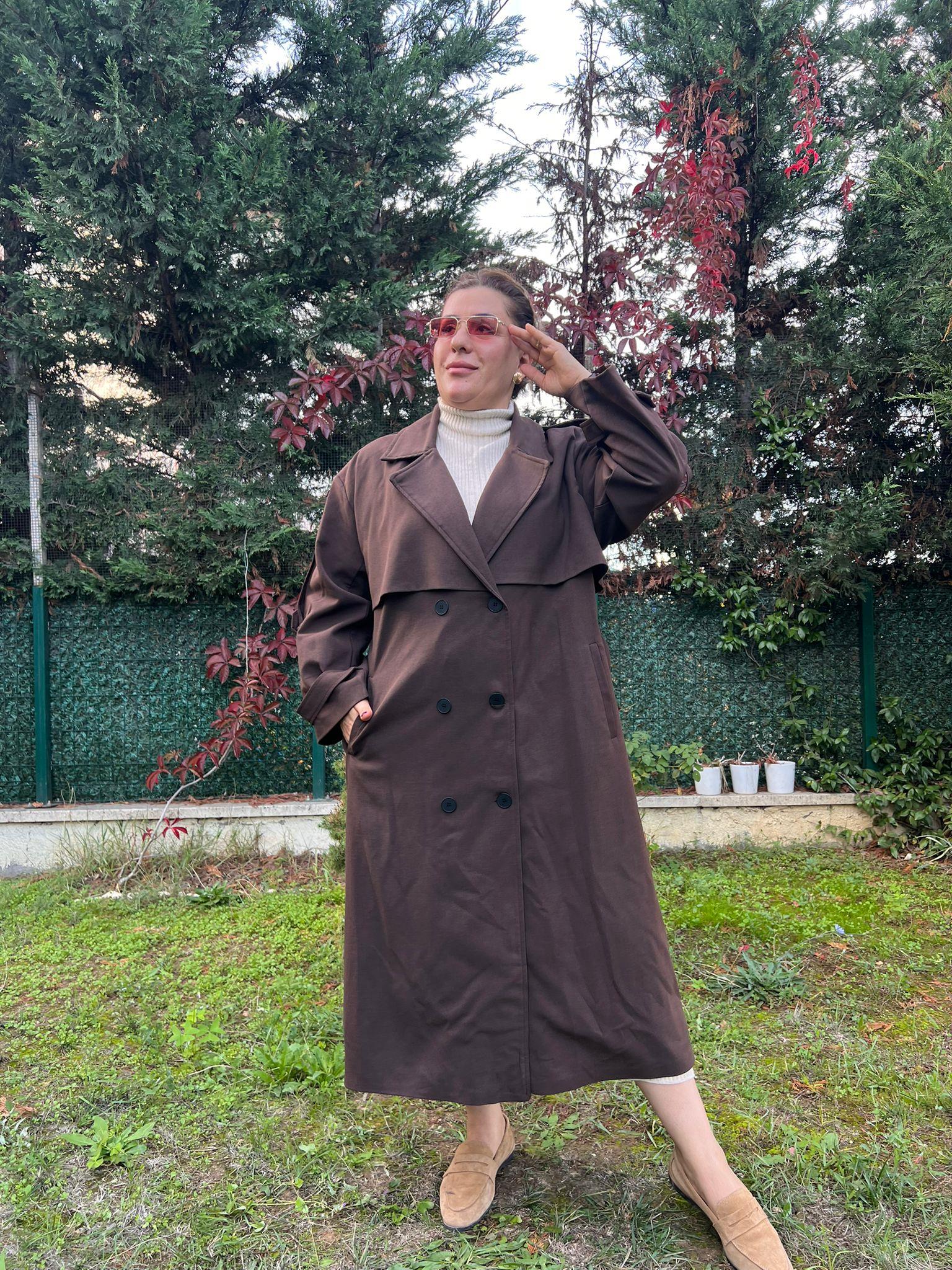 Oversize Astarlı Büyük Beden Trençkot | Mjora Butik