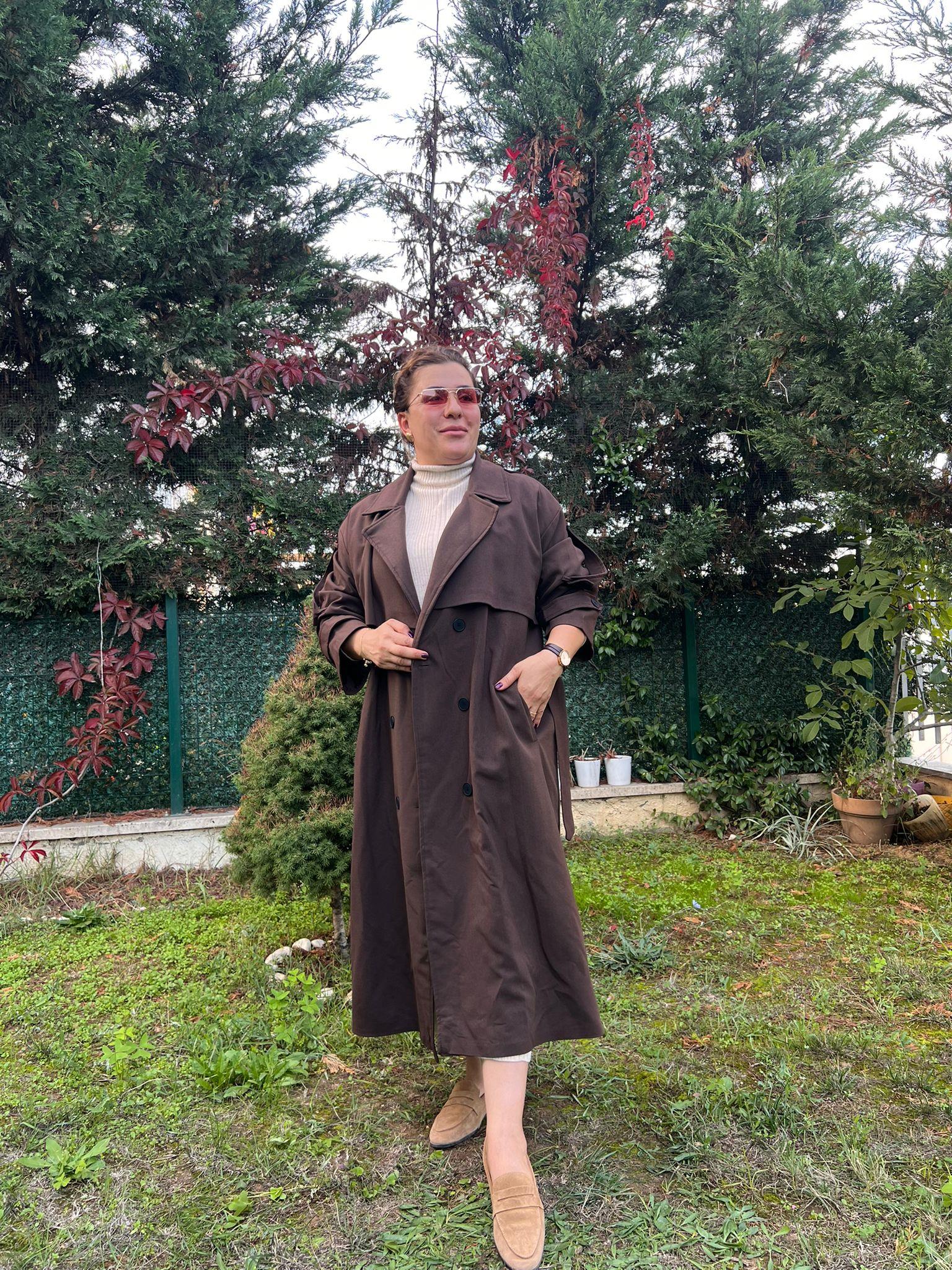 Oversize Astarlı Büyük Beden Trençkot | Mjora Butik