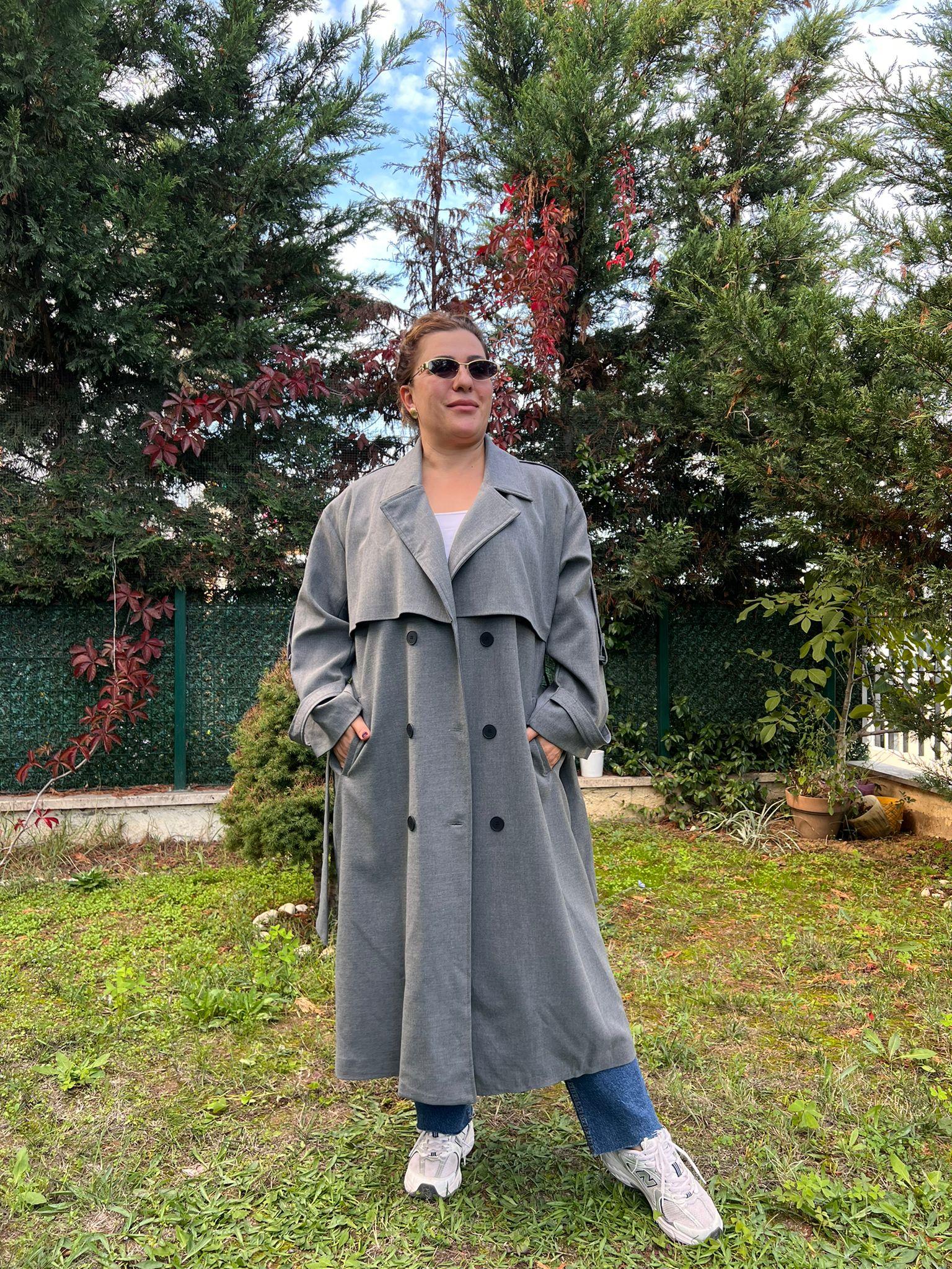 Oversize Astarlı Büyük Beden Trençkot | Mjora Butik