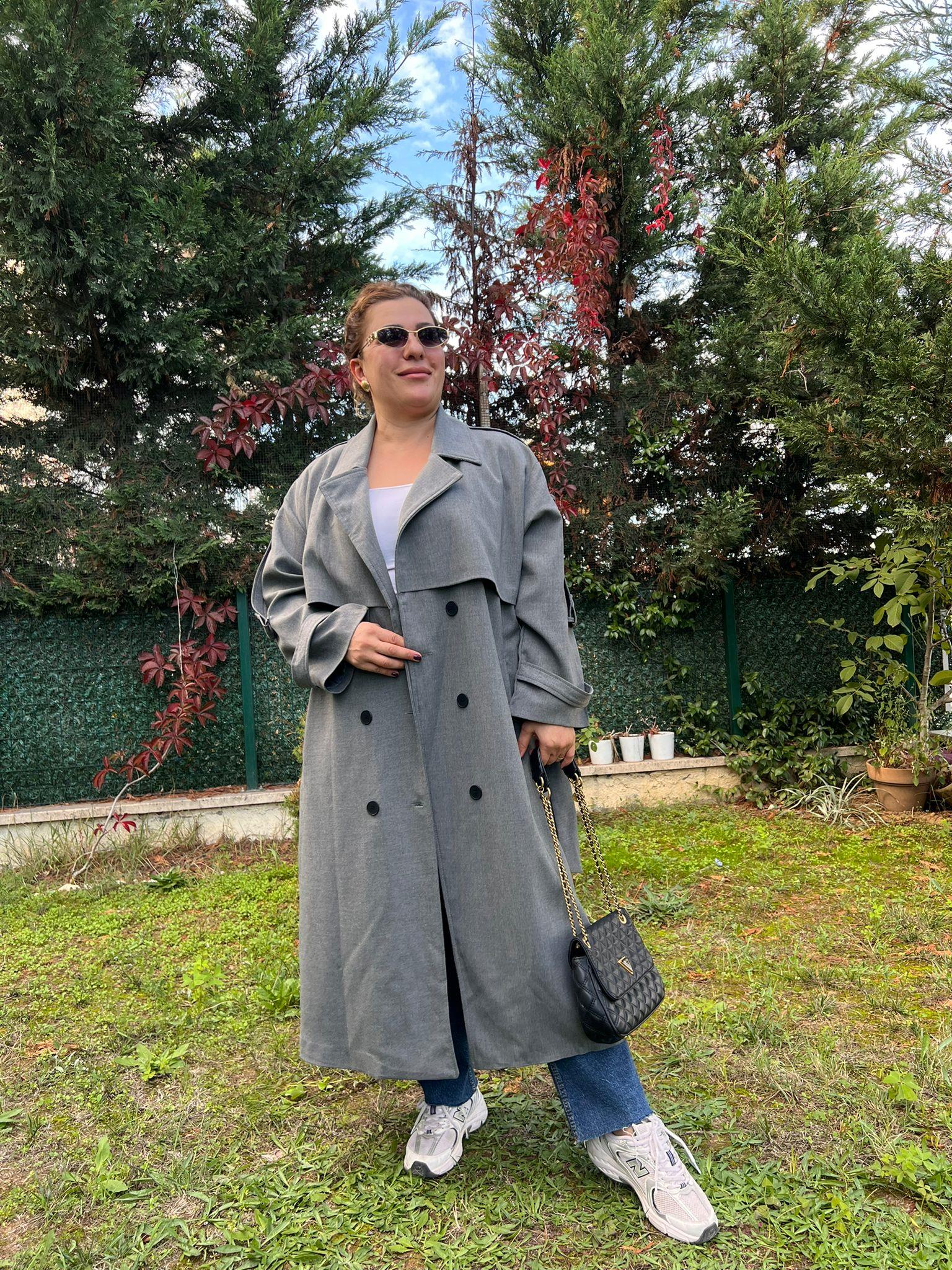 Oversize Astarlı Büyük Beden Trençkot | Mjora Butik