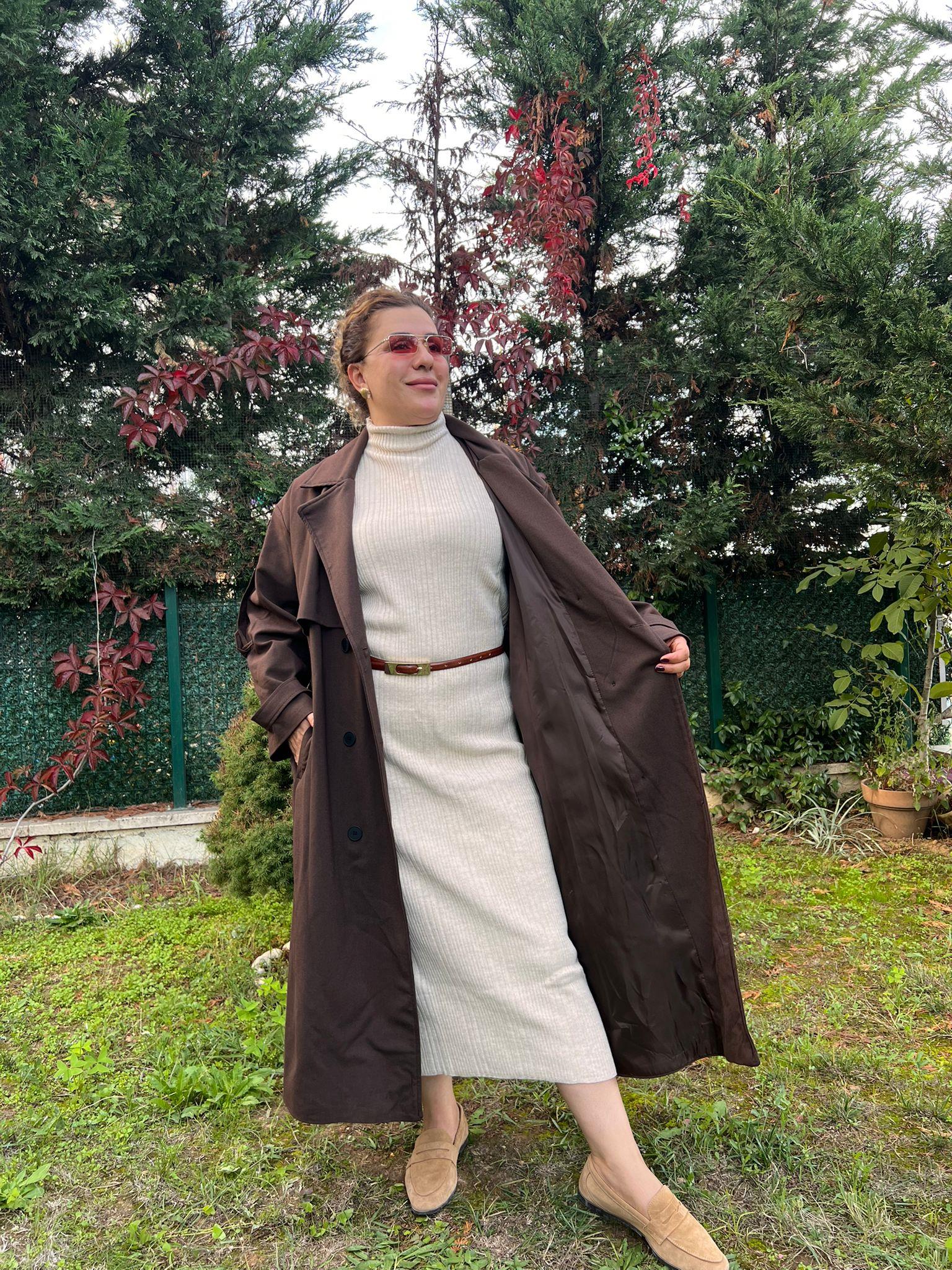 Oversize Astarlı Büyük Beden Trençkot | Mjora Butik