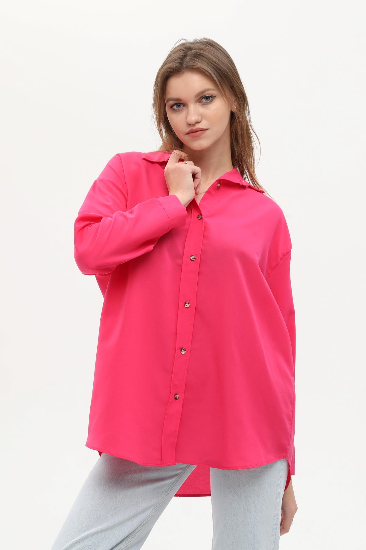 Oversize Pembe Poplin Gömlek