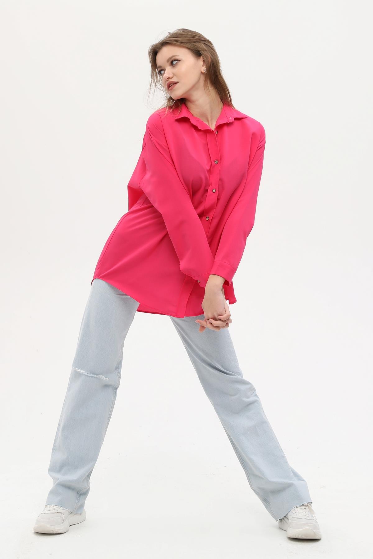 Oversize Pembe Poplin Gömlek