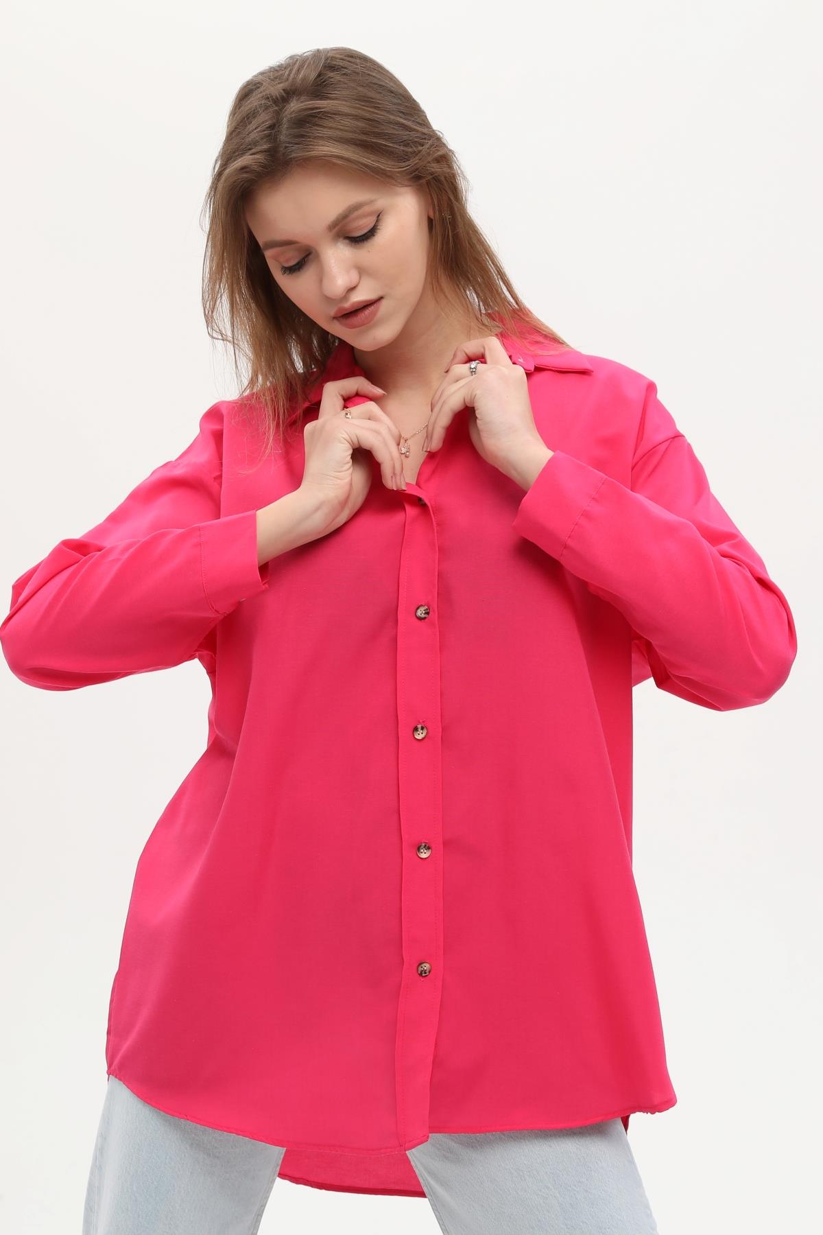 Oversize Pembe Poplin Gömlek