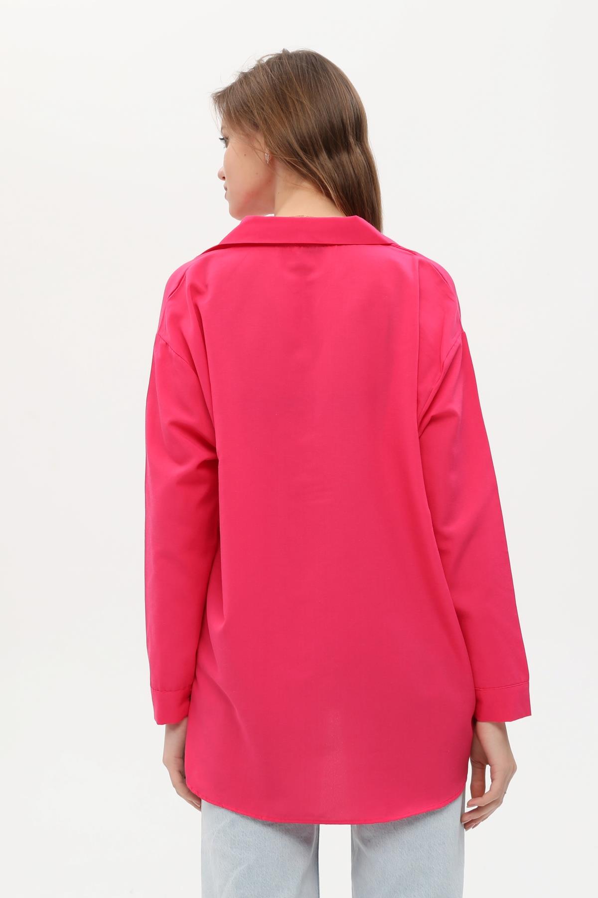 Oversize Pembe Poplin Gömlek