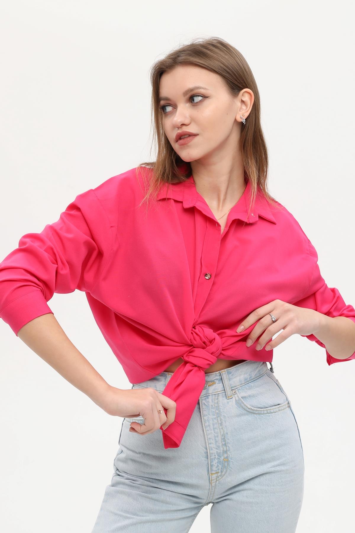 Oversize Pembe Poplin Gömlek