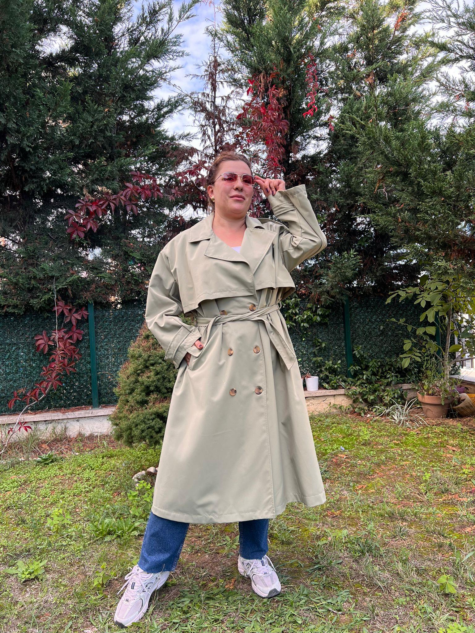 Oversize Rahat Kalıp Büyük Beden Astarlı Trençkot | Mjora Butik